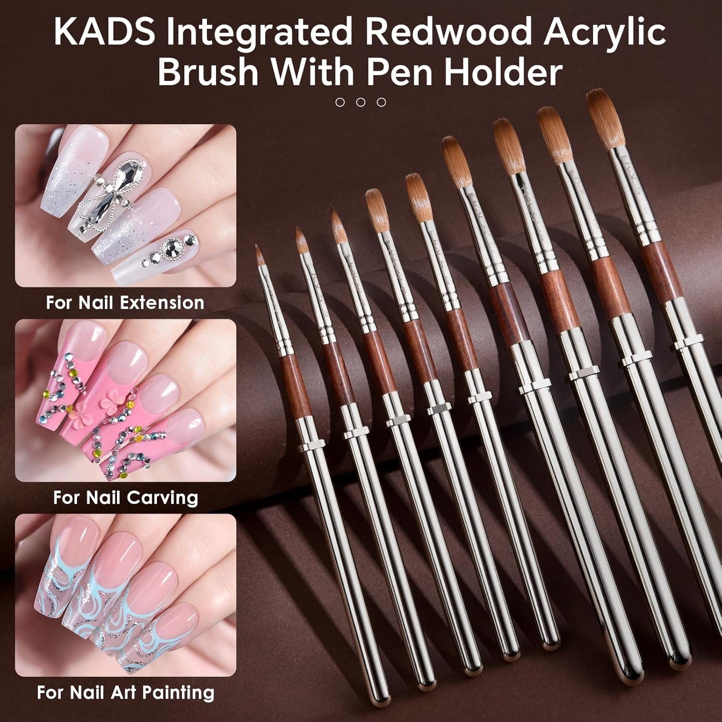 KADS Acrylic Nail Brush with Penholder Nail Brush for Acrylic Application-Oval Shaped Powder Nail Design Tools for Professional Manicure DIY Home Salon (2#)