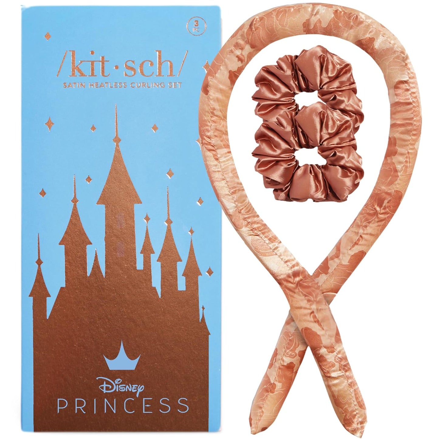 Disney & Kitsch Satin Heatless Hair Curler Set - Heatless Curls Overnight, Hair Rollers for Soft Curls & Frizz-Free Styling, No Heat Curlers To Sleep in, Curling Rod Headband - Princess Party