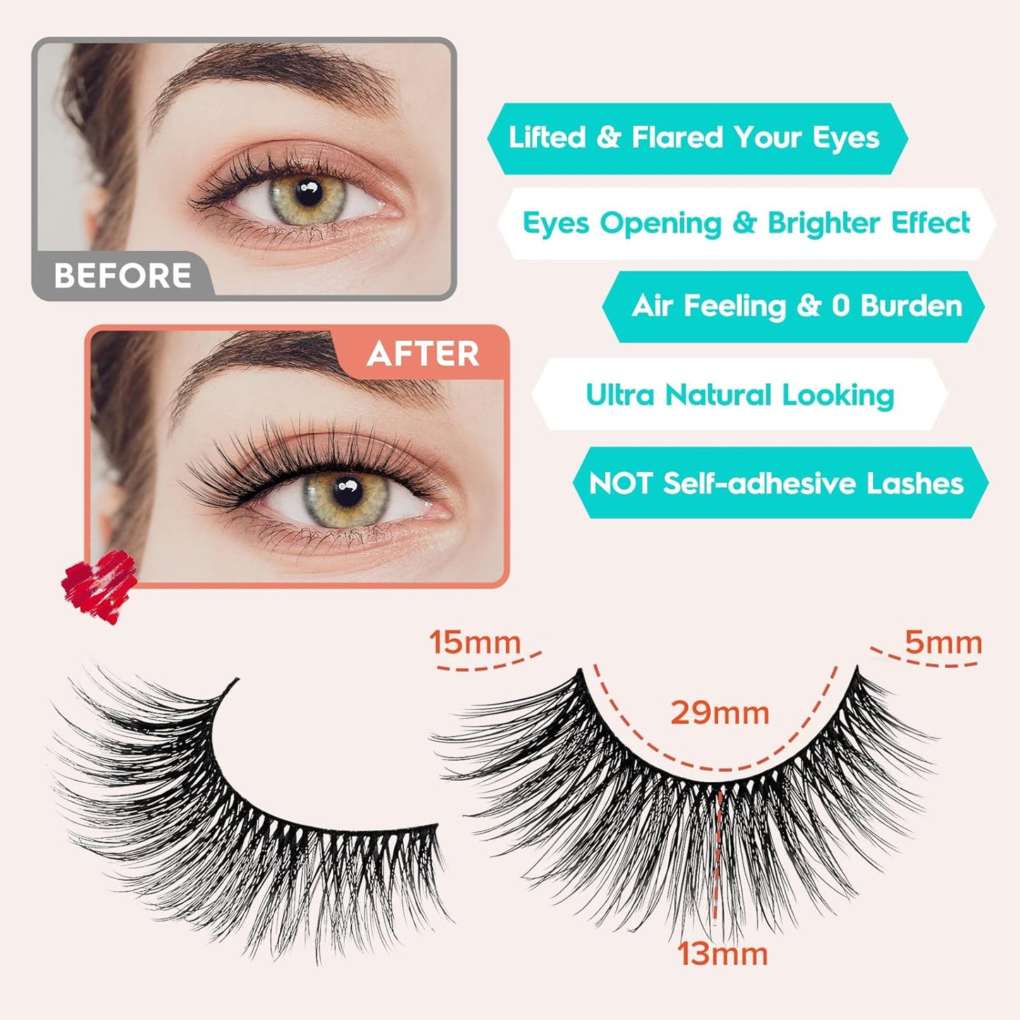 False Eyelashes Cat Eye Lashes Wispy 15mm Strip Eyelashes Thin Band Natural Lashes Fluffy Eyelashes Siligli Lashes Pack Fake Lashes 3D Volume Curly Eyelash 10 Pair