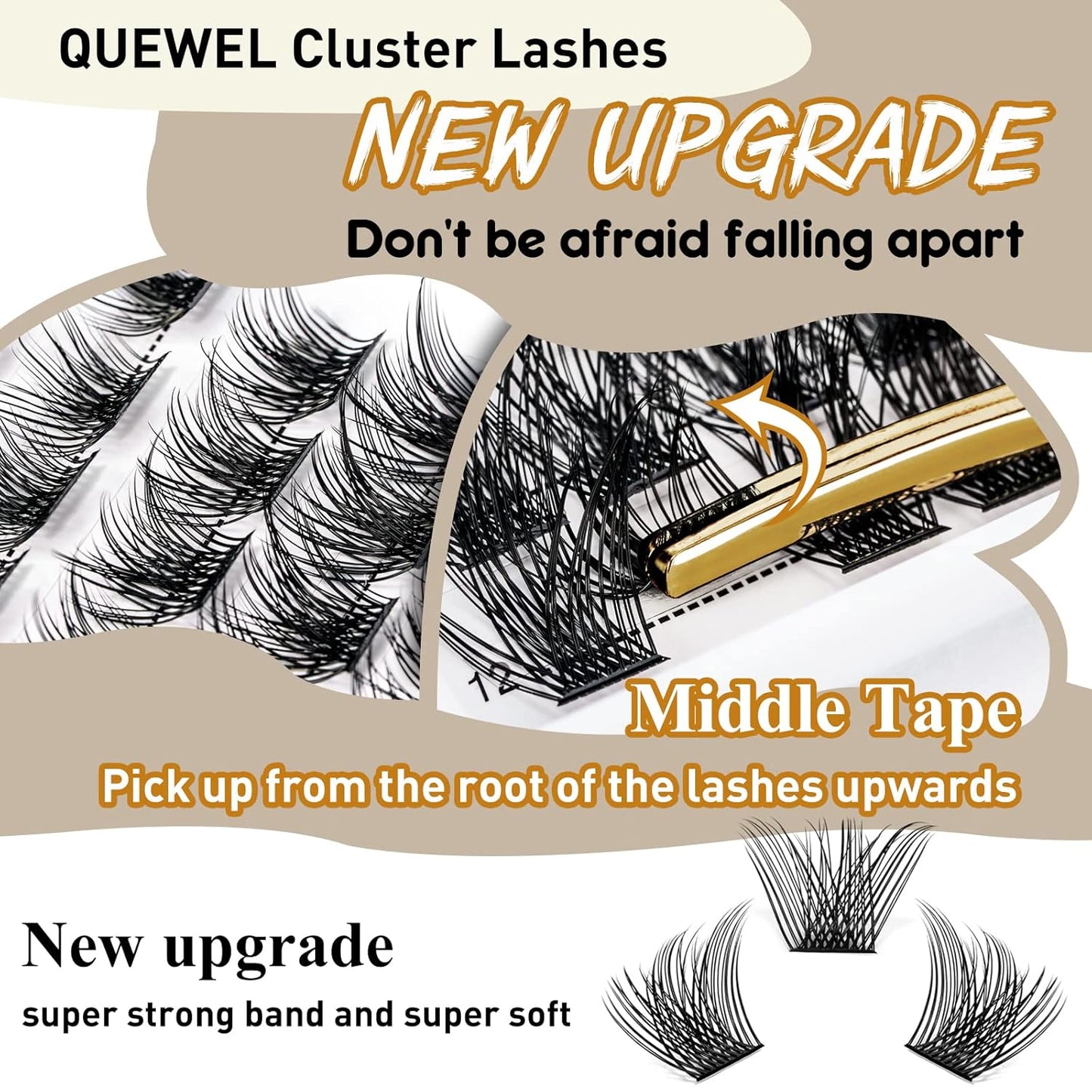 QUEWEL Cluster Lashes 72 Pcs Wide Stem Individual Lashes C/D Curl 8-16mm Length DIY Eyelash Extension False Eyelashes Natural&Mega Styles Soft for Personal Makeup Use at Home (Natural-C-14)