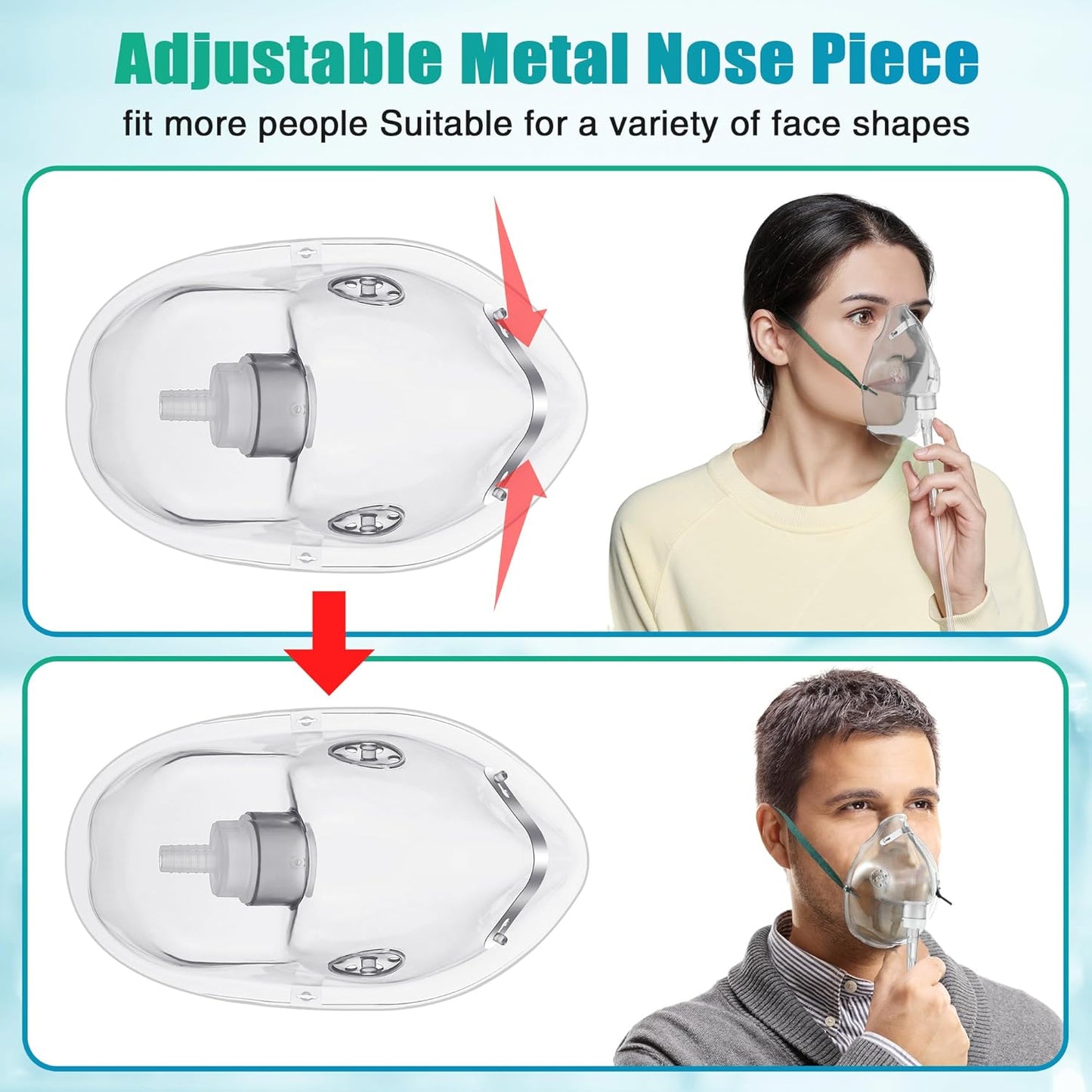 Geiserailie 2 PCS XL Oxygen Mask with 6.6 Ft Tubing and Adjustable Elastic Strap, Adult Oxygen Mask with Tubing, Transparent Oxygen Masks for Face Adult