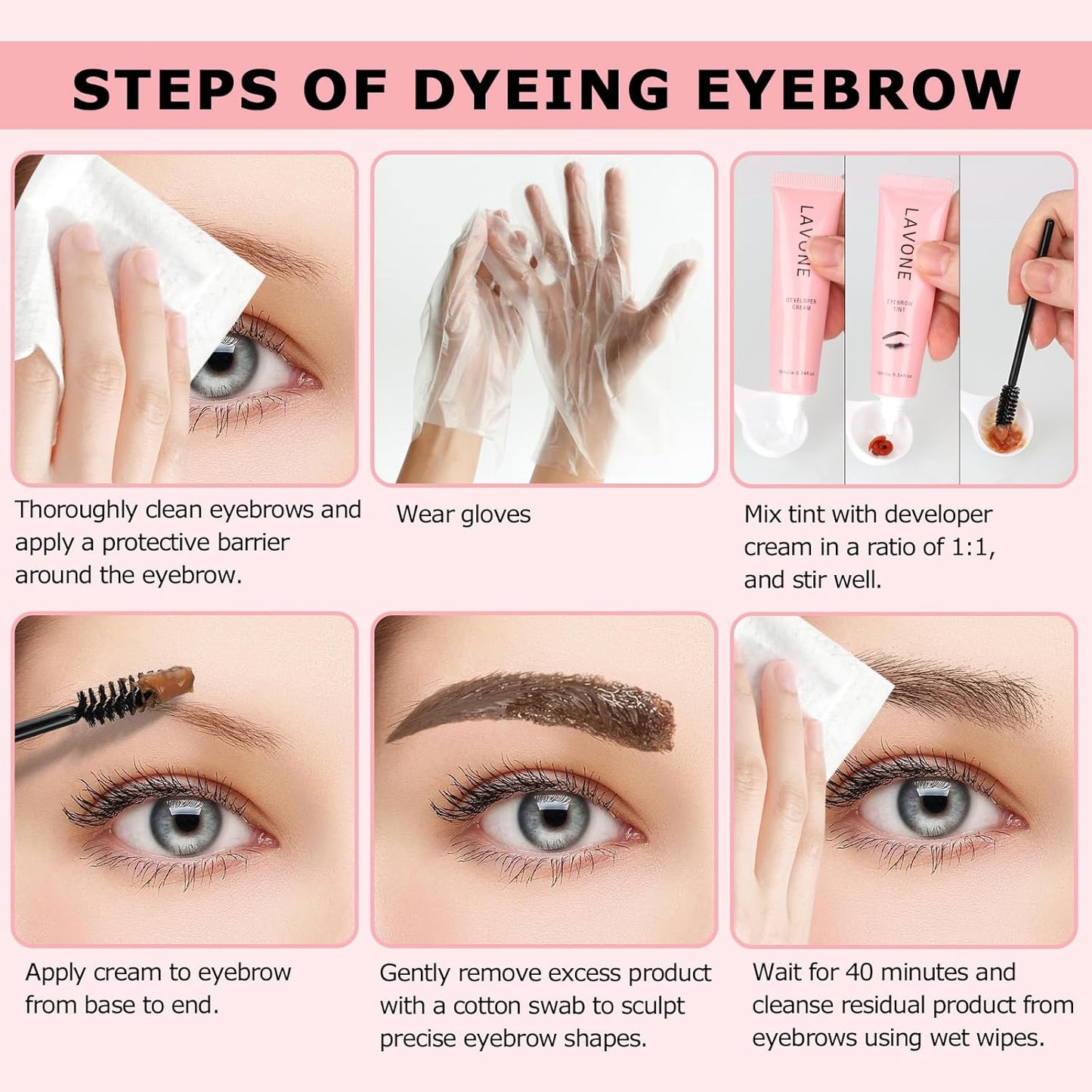 Eyebrow Color Kit with Brow Color & Eyebrow Pencil, 2-in-1 Natural Effects Eyebrow Makeup Set, Easy & Safe to Use 10ml - Black