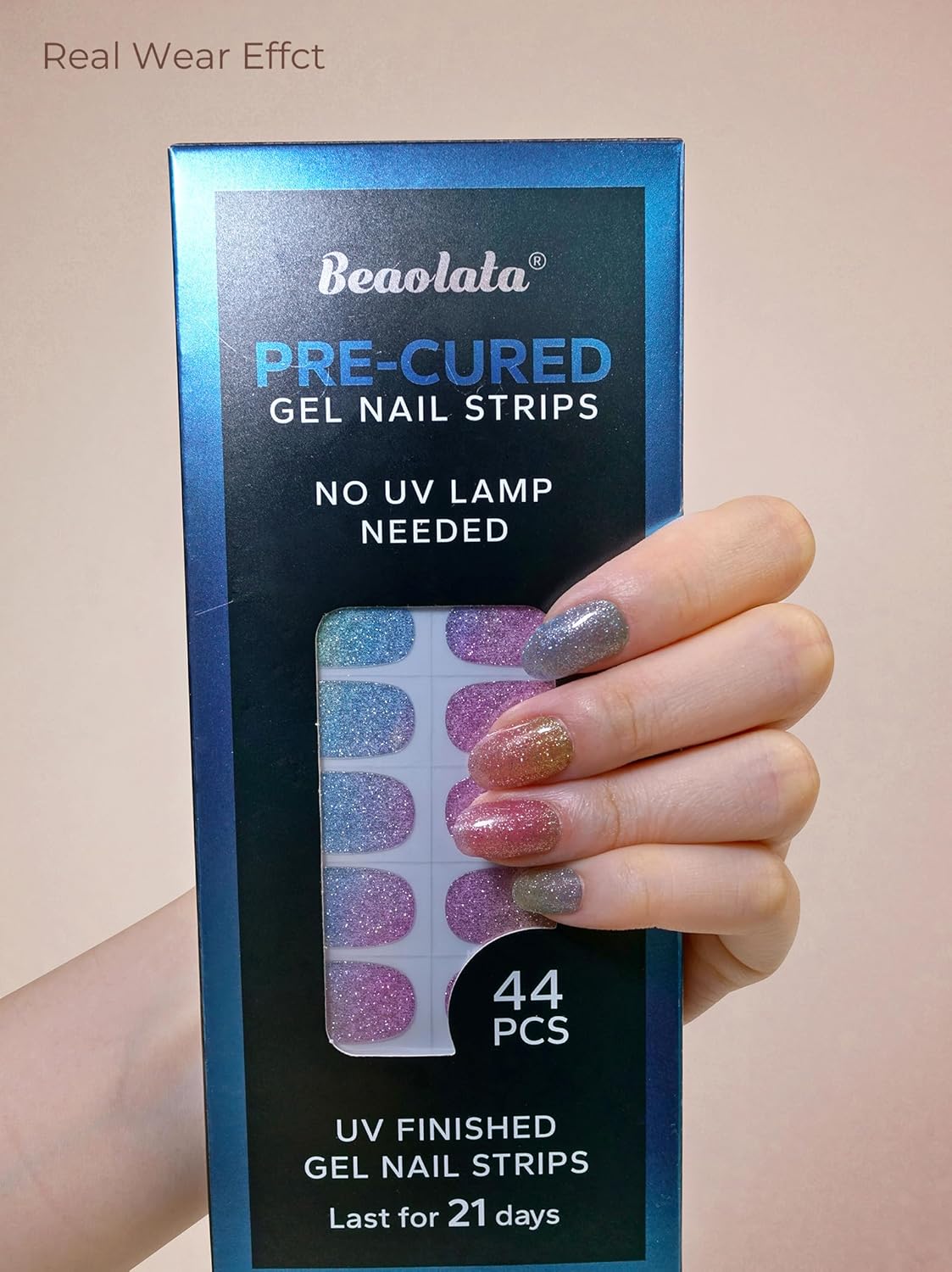 Pre Cured Gel Nail Strips - 44PCS Salon Quality Gel Nail Stickers - Long Lasting Polish Wraps for Women no UV Light Needed Easy Apply& Remove (Unicorn Magic Green)