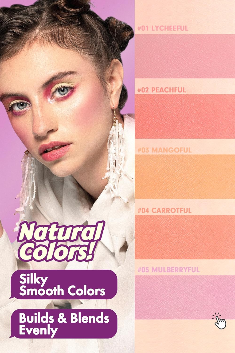 Cheerful Blusher | Lavender Purple Blush for Cheeks Powder Makeup | Korean Makeup Creamy Blush Powder | Fine Pigmented Blush | Powder Compact Make Up Blush 0.14 Oz. (05 Mulberryful)