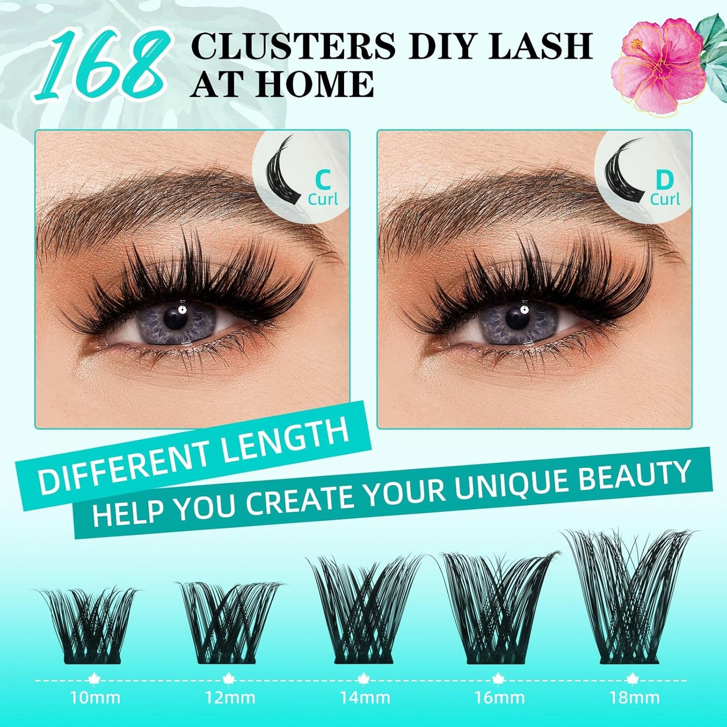 Lash Clusters Wet Look 168Pcs Eyelash Cluster Ultra-Thin Lash Band Eyelashes Extensions Spiky Anime Wide Span Lashes(Tulip,C-18mm)