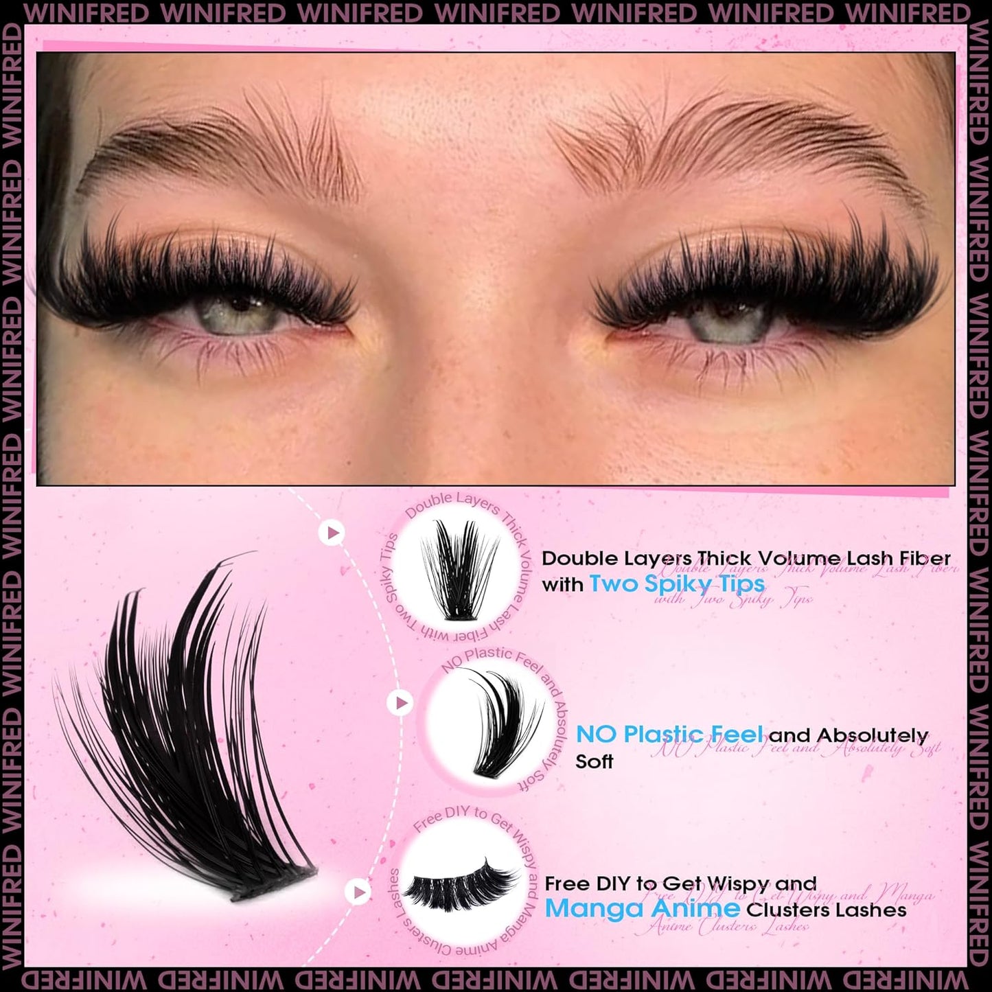 Winifred Wispy Lash Clusters Kit Lash Extension Kit Eyelash Clusters 10-18mm Natural Volume Cluster Eyelash Extensions DIY Individual Lashes Kit Lash Bond and Seal Lash Tweezers Brushes