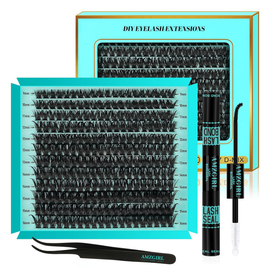 Lash Clusters Kit 240PCS Eyelash Extension Kit D Curl Wispy Clusters Lash DIY Lashes Extensions Kit Natural Individual Lashes Kit with Lash Bond and Seal Eyelash Tweezer(80D,D-Mix9-16mm)