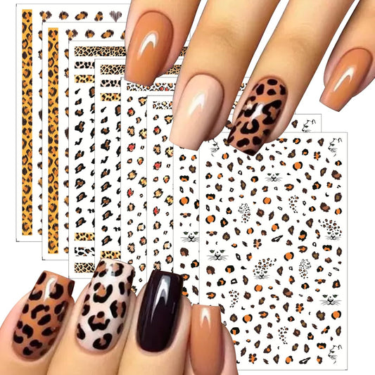 8Sheets Leopard Nail Stickers for Nail Art,3D Self-Adhesive Nail Decals Holographic Leopard Snake Tiger Nail Sticker Colorful Leopard Print Pattern Nail Design for Women Girls DIY Manicure Decoration