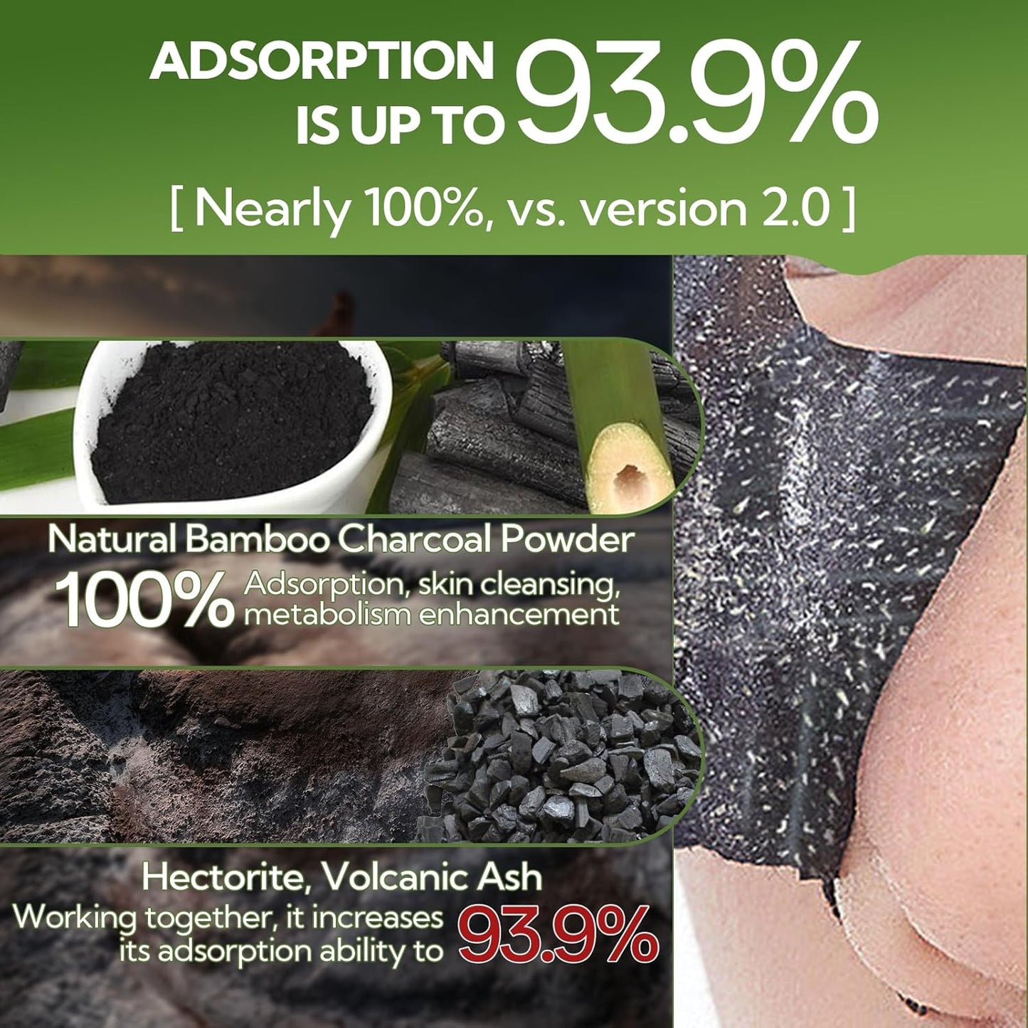 LANBENA 3.0 Bamboo Charcoal Blackhead Remover Mask, 50g/1.76 oz, 120+ pcs Nose Pore Strips, Peel off Face Mask Whiteheads Cleanser Strawberry Nose Purifying, with Amazonian White Clay