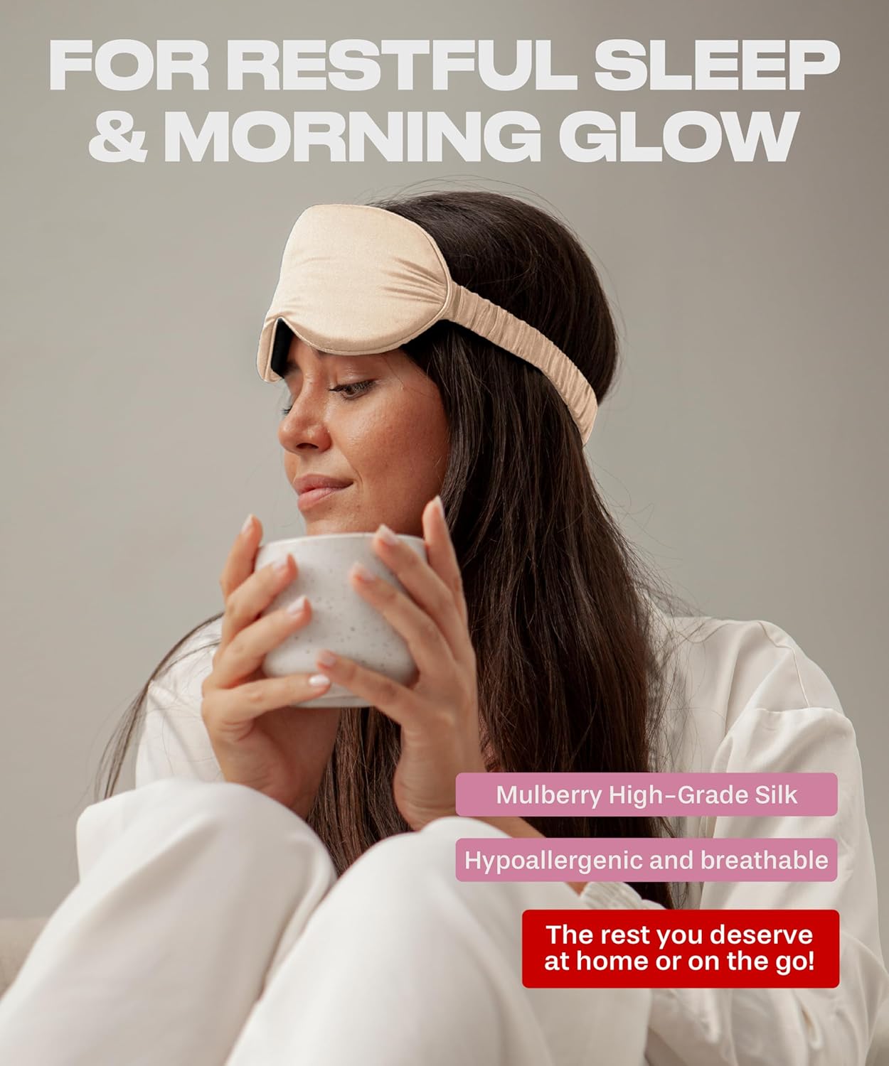 SUNDAYSILKS™ Exclusive Mulberry Silk Sleep Mask | Soft Eye Covers, Blackout Sleeping Mask for Women & Men | Silk Eye Mask for Sleep, Travel, and Relaxation | Antifaz para Dormir [Nude Champagne]