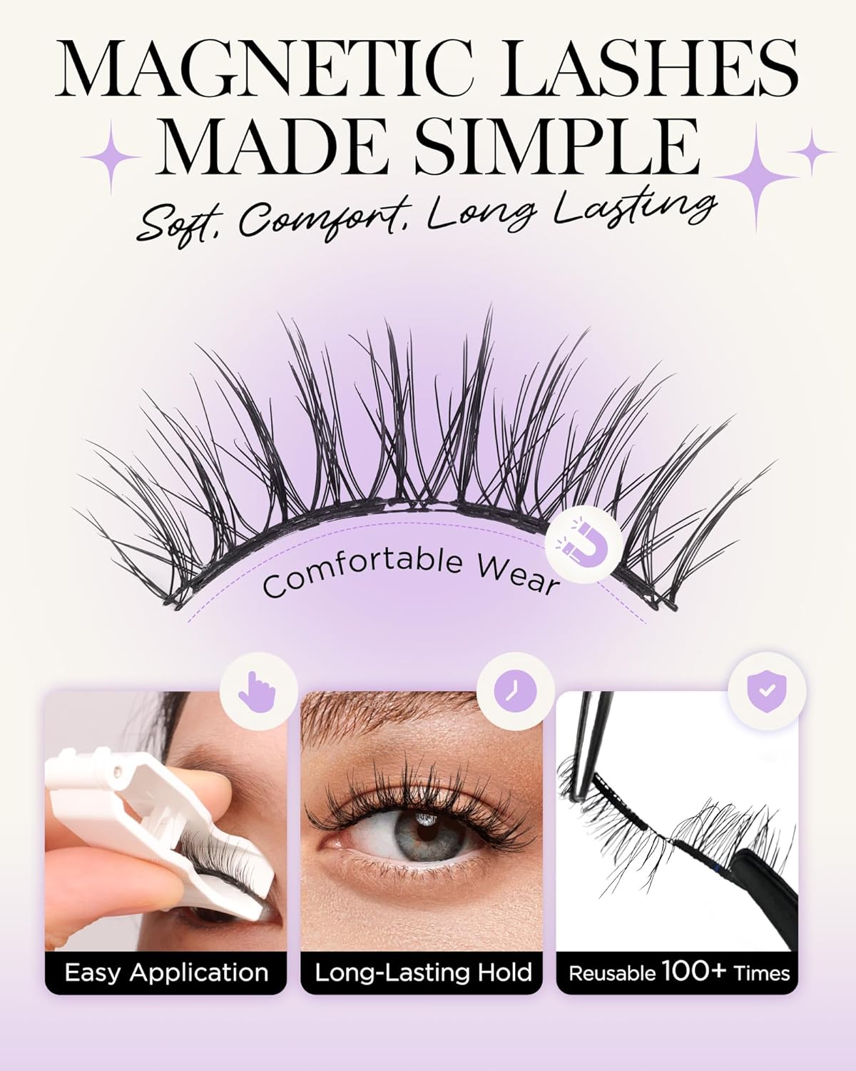 BEYELIAN Soft Magnetic Eyelashes, Reusable Magnetic Lashes with Applicator Natural Look No Glue Needed Comfortable & Secure Fit for All-Day Wear (1 Pair,SME35)