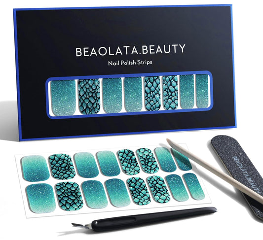 Nail Polish Strips, 32PCS Salon Quality Wraps, Long Lasting Gel Nail Stickers for Women Easy Apply& Remove (Dragon’s Green)