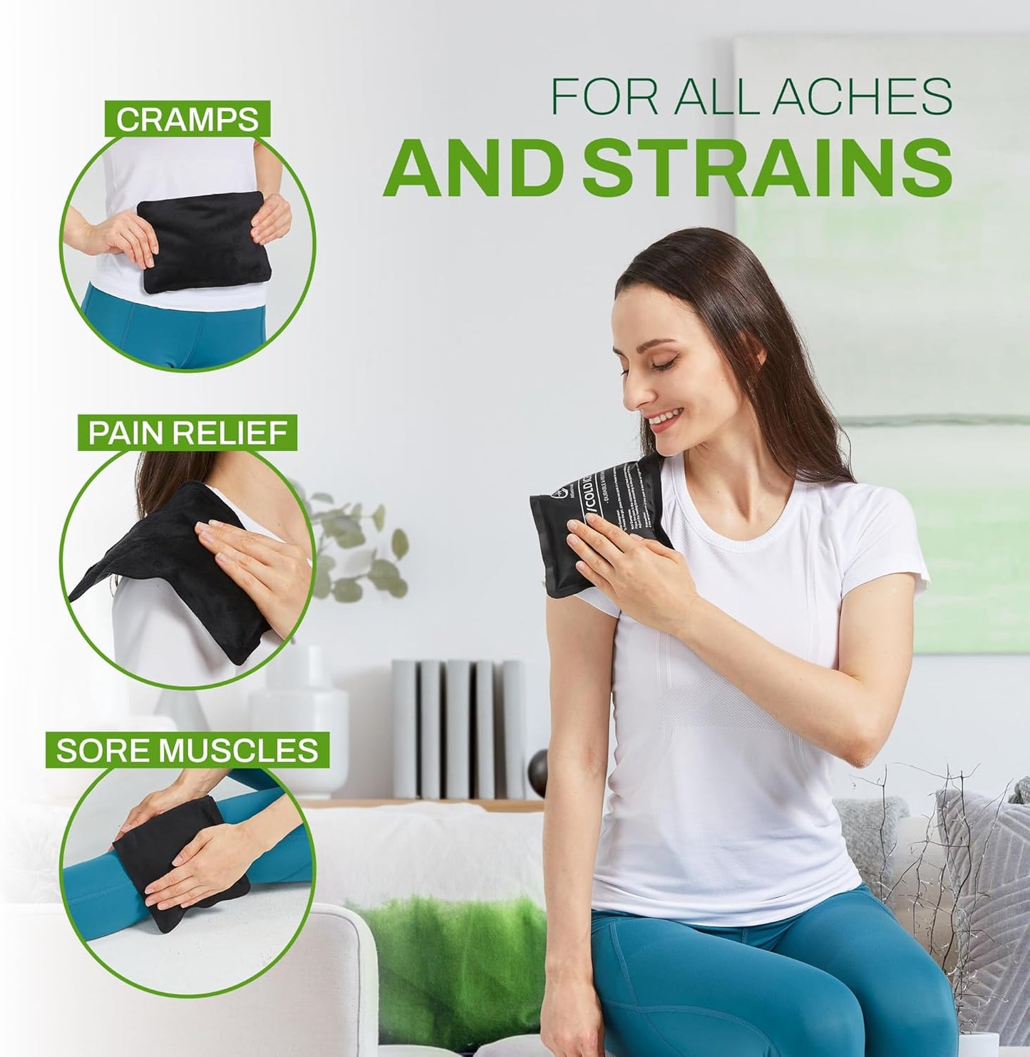 4 Pack Reusable Ice Packs for Injuries - Soft Ice Pack with Velvet Soft Fleece Fabric | Flexible Hot and Cold Gel Ice Pack Set- Cold Packs for Injuries, Knee, Back, Neck Pain - 10 x 6, Black-4Pack