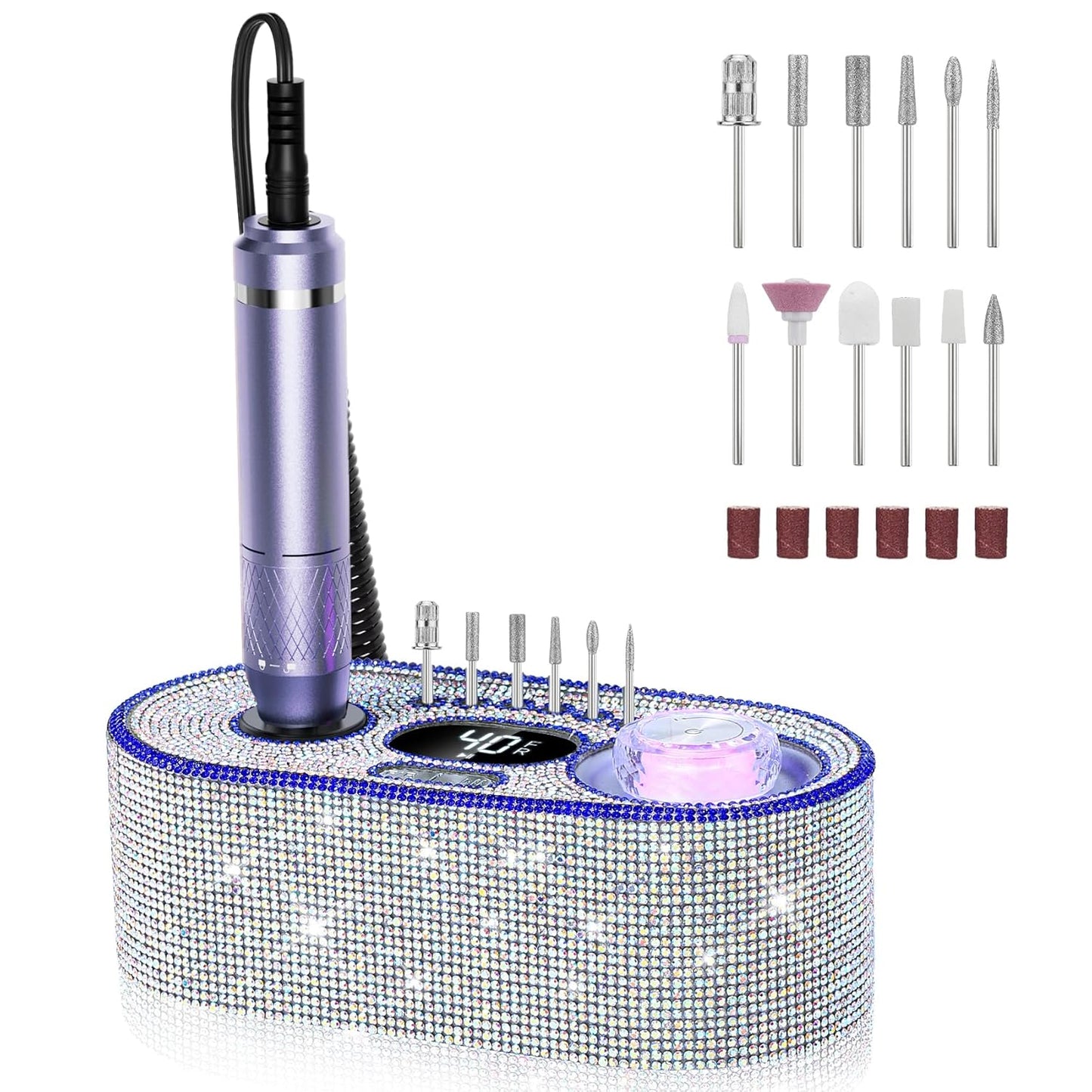 Electric Nail Drill Professional: Shiny 40000RPM Electric Nail File Kit E File Nail Drill Machine with LCD Display for Acrylic Gel, Manicure Pedicure Polishing Grinder for Salon Home, Diamond