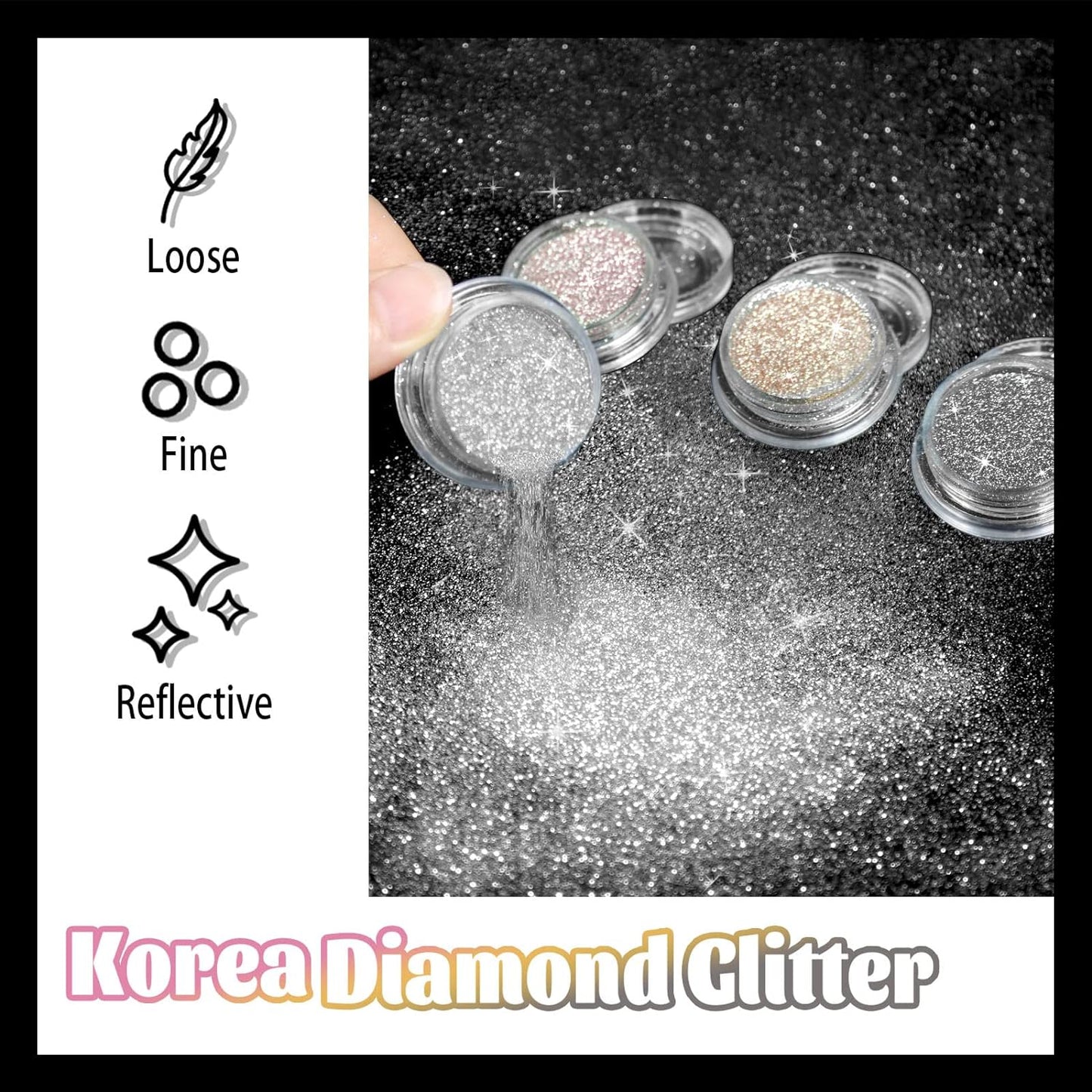 Allstarry Diamond Nail Glitter 4 Colors Sparkling Korea Reflective Diamond Glitter Dust Shiny Powder Pigment Nail Supplies for Nail Art Gel Polish Disco Party Nightclub Wedding Crafts