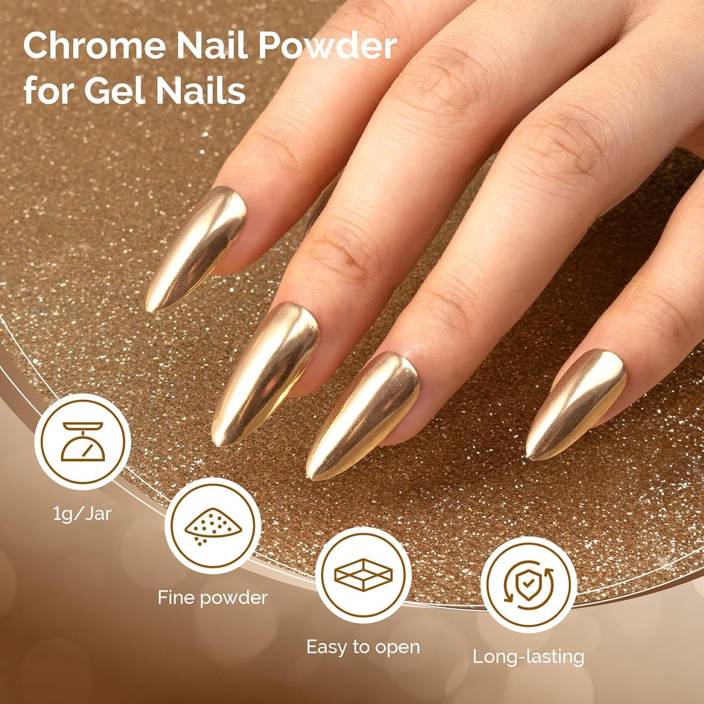 MelodySusie 2Pcs Chrome Nail Powder for Gel Nails,Metallic Mirror Effect Pigment Stylish and Technological Fine Glitter for Home DIY Salon Use