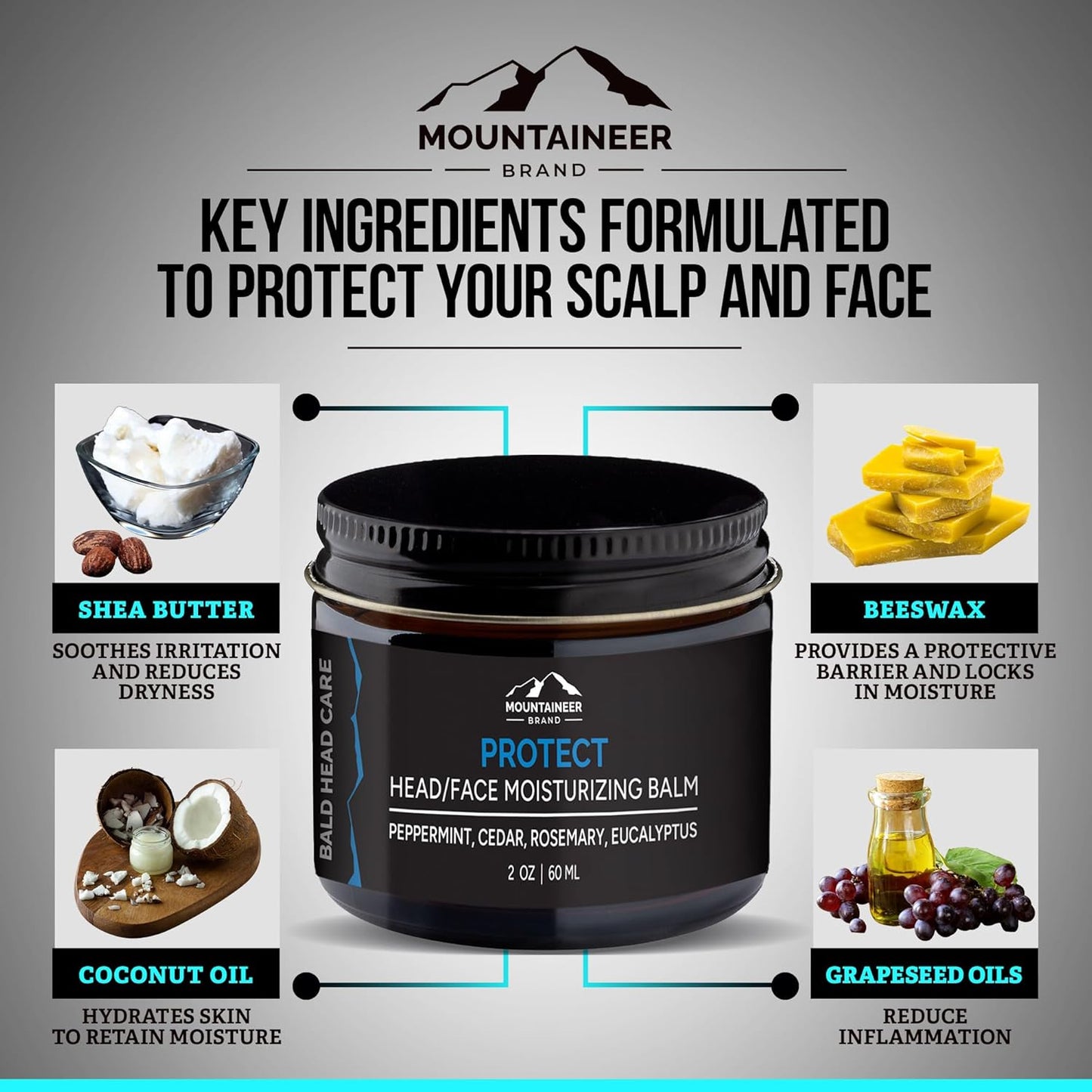 Mountaineer Brand Bald Head Care For Men | Protect Moisturizing and Post-Shave Healing Balm | Non-Greasy Scalp and Face Matte Moisturizer Lotion | Natural Botanical Blend | 2 pack 2oz