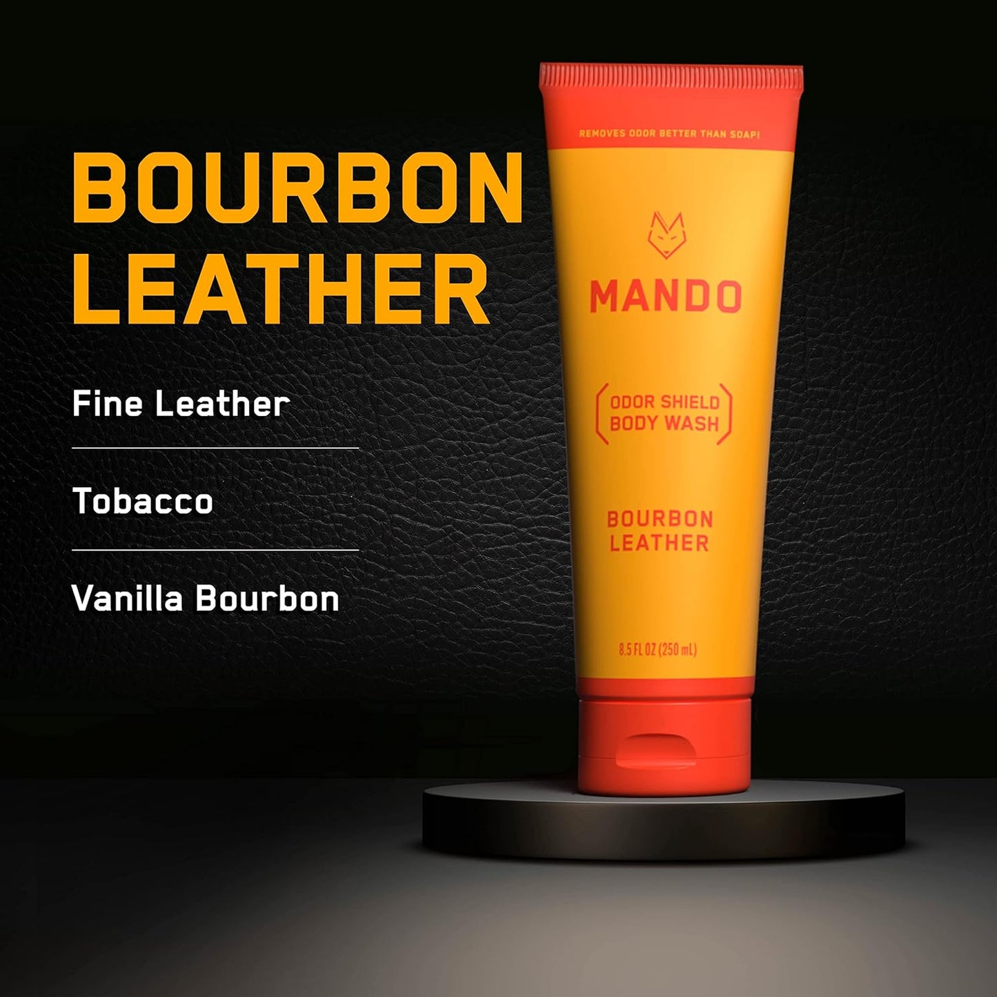 Mando Odor Shield Body Wash - 24 Hour Control - Removes Odor Better than Soap - SLS and Paraben Free, Skin Safe - 8.5 Ounce (Bourbon Leather)