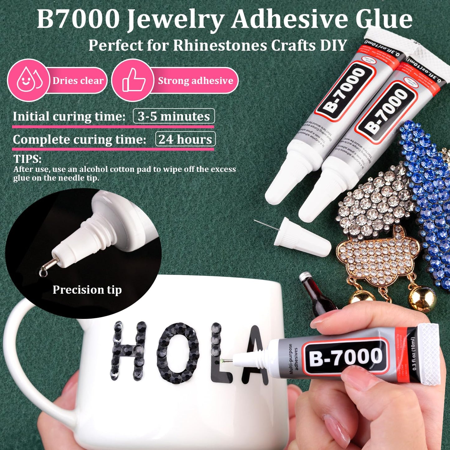 Resin Rhinestones for Crafting with B7000 Jewelry Glue, 1 Box Transparent Flatback Crystals with 3Pcs 10ml Glue for Bedazzling Crafts DIY Nail Art Makeup，Non Hotfix Gems for Clothing Shoes