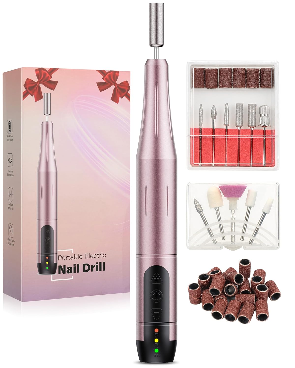 Cordless Nail Drill Electric File: Professional for Acrylic Gel Dip Powder Nails Portable Nail Drill Machine Kit for Manicure Pedicure Nail efile Set Portable Electric Pedicure Kit
