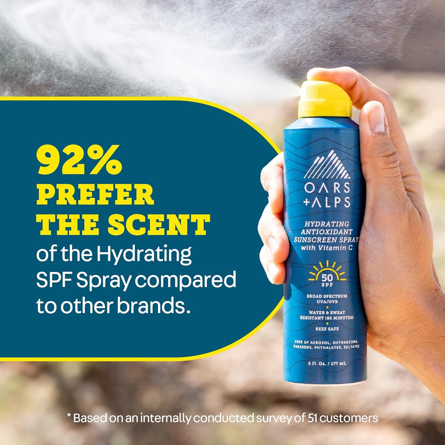 Oars + Alps Hydrating SPF 30 Sunscreen Spray, Naturally Derived Skin Care Infused with Vitamin C and Antioxidants, Water and Sweat Resistant, 6 Oz, 1 Pack