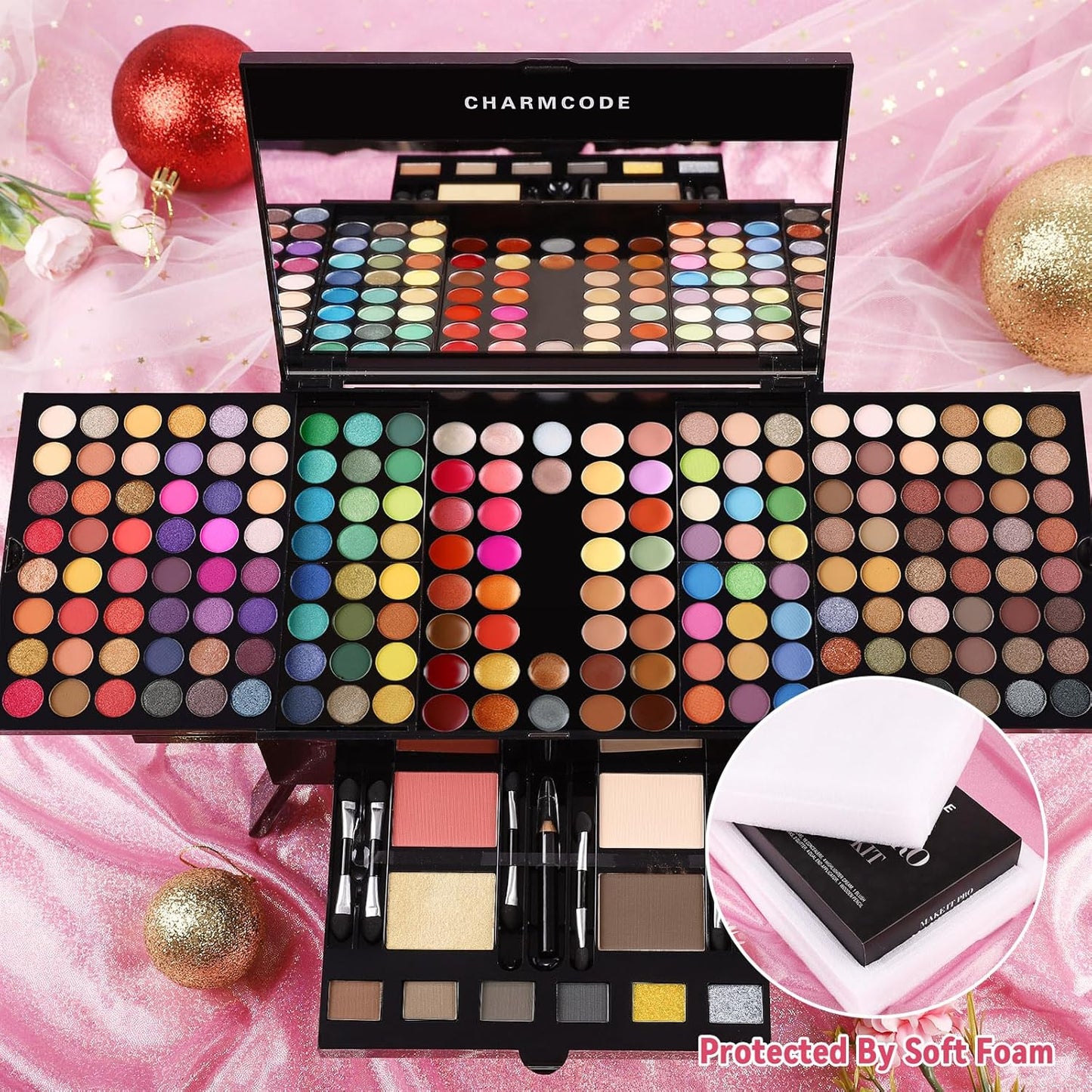 CHARMCODE 190 Colors Cosmetic Make up Palette Set Kit Combination with Eyeshadow Facial Blusher Eyebrow Powder Face Concealer Powder Eyeliner Pencil A Mirror All-in-One Makeup Gift Sets For Women
