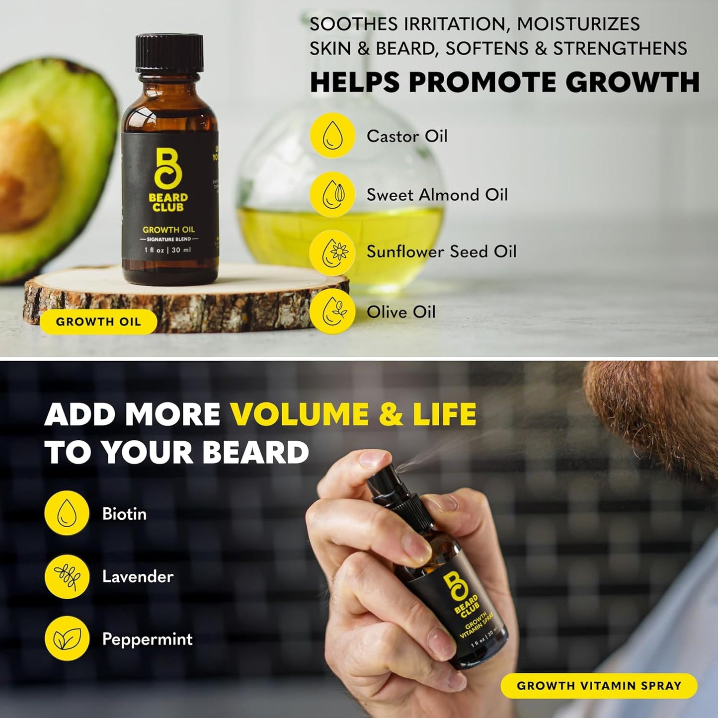 The Beard Club Supreme Beard Growth Kit - Derma Roller, Growth Oil, Vitamins, Vitamin Spray, Biotin Balm, Thickening Conditioner, Shampoo, Comb & Cleansing Spray - Gift Set