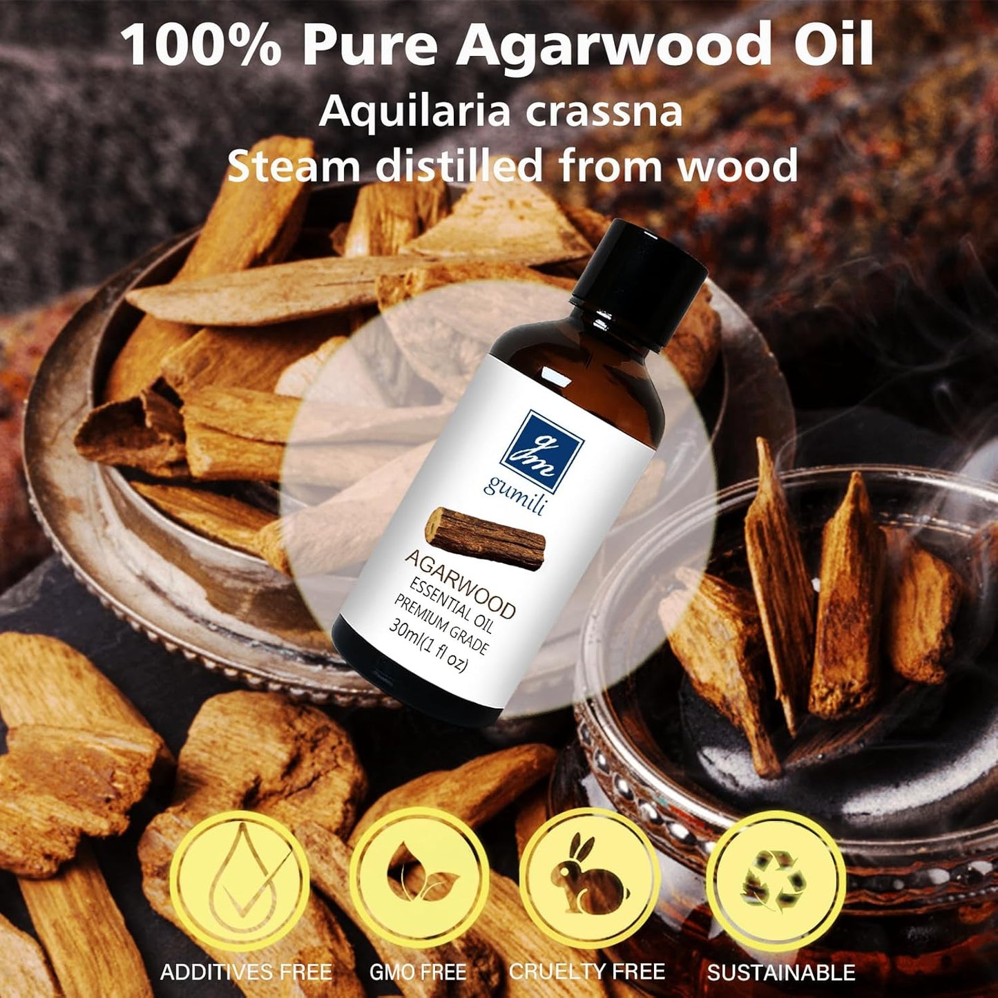 Agarwood Essential Oil, Pure Argawood Oud Oil for Aromatherapy, Meditation - 30ml/ 1 oz