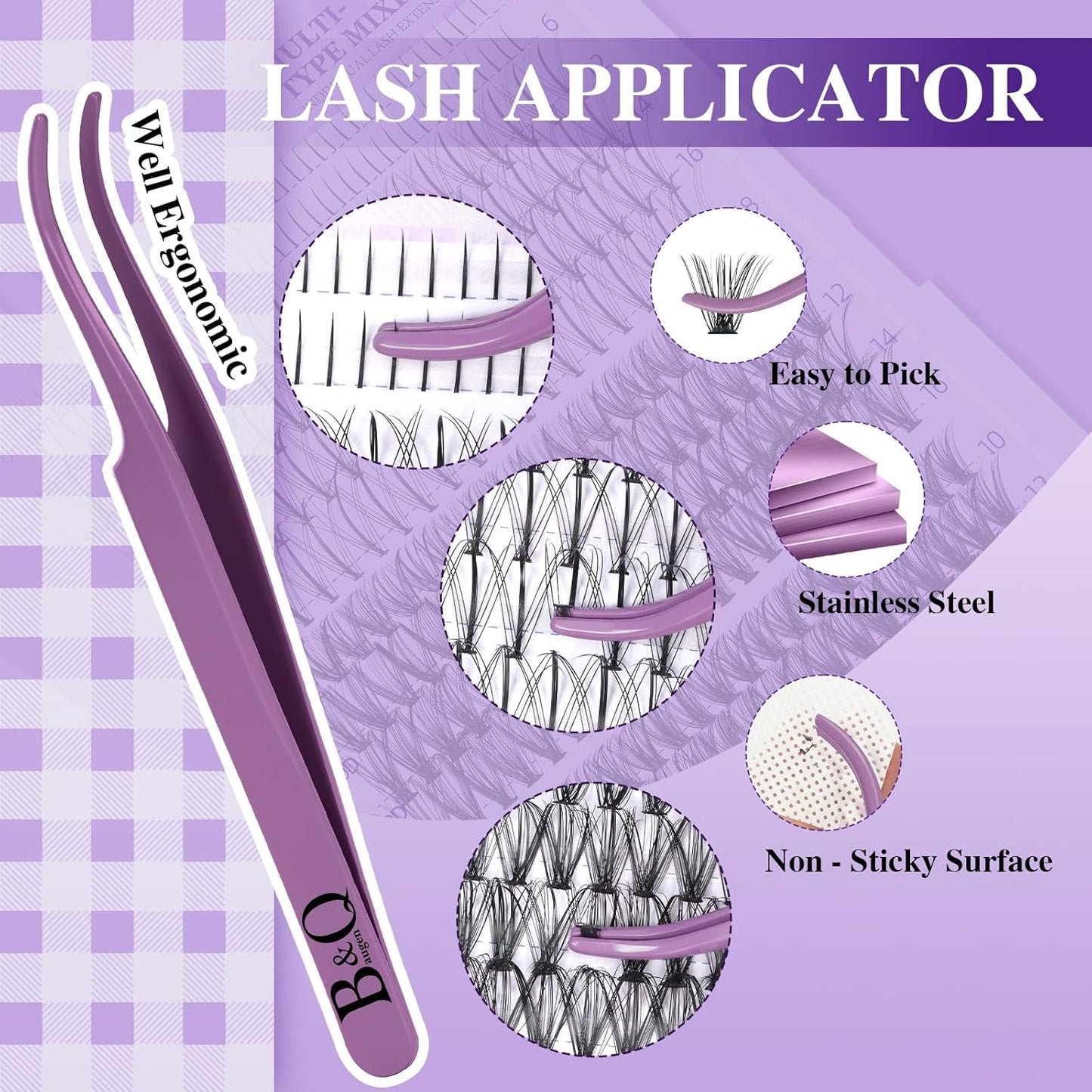 B&Qaugen B&Q Lash Extension Kit 10-16mm Eyelash Extension Kit Multi-Type A Lash Clusters Kit 256PCS Lash Clusters with Bottom Lashes, 7D Wispy Spikes Fans, Bond & Seal, Lash Tweezer （spike-A-10-16mm）