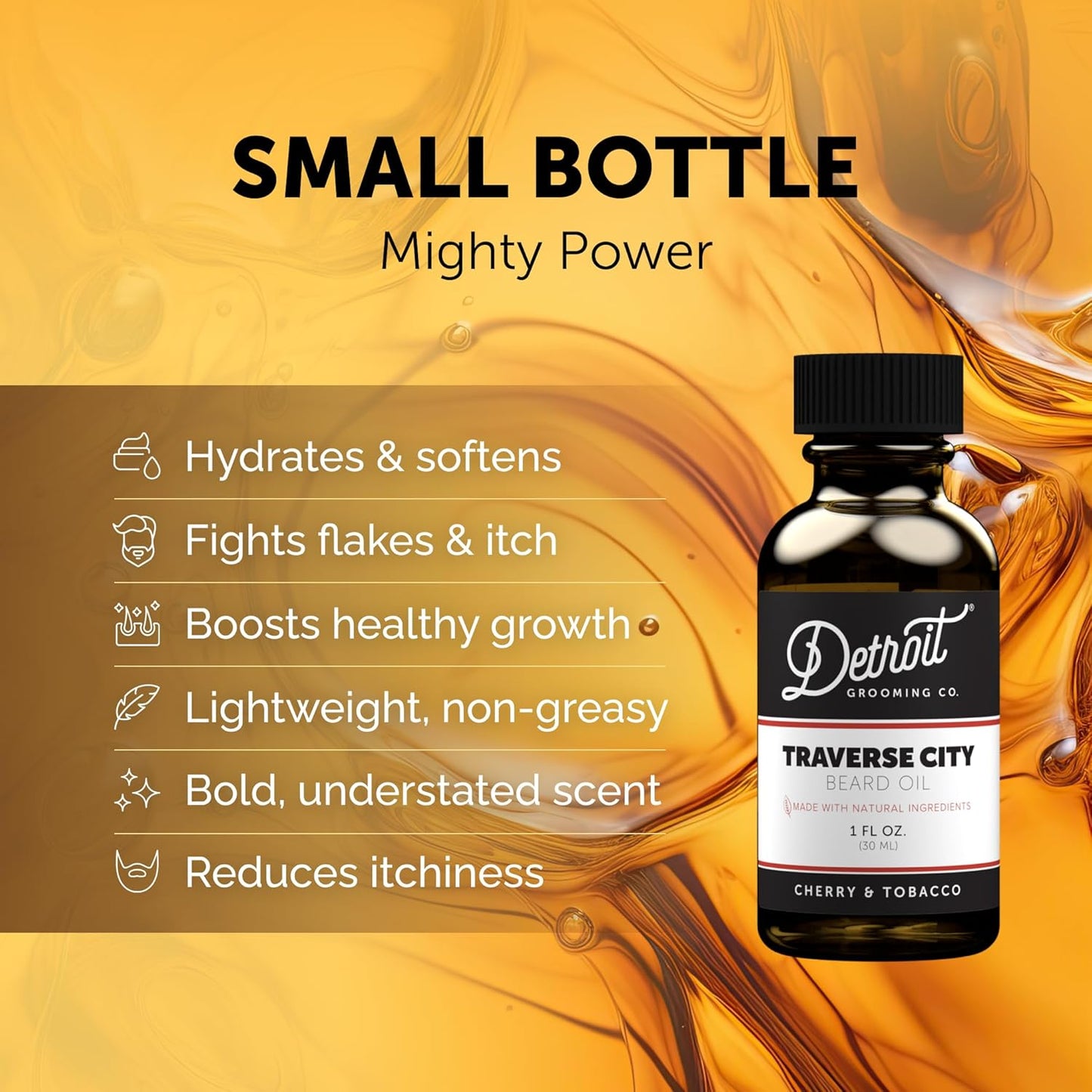 Detroit Grooming Co. Beard Oil | Hydrating & Nourishing Formula with Vitamin E | Cherry & Tobacco • Traverse City (1 oz)