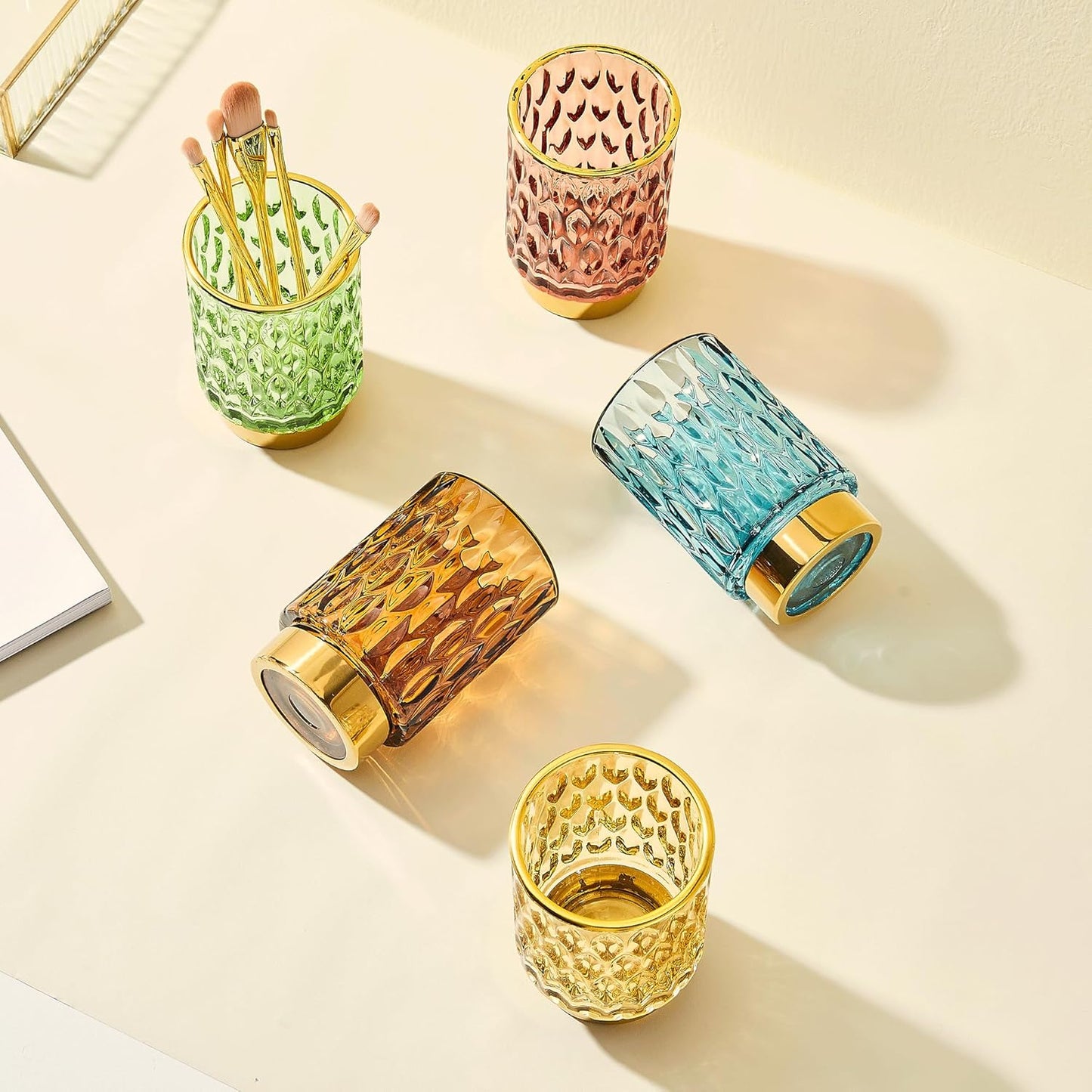 Makeup Brush Holder Organizer,Toothbrush Holders,Desk Pen Pencil Holder,Multifunctional Vintage Glass Brush Cup（A39-1-US）