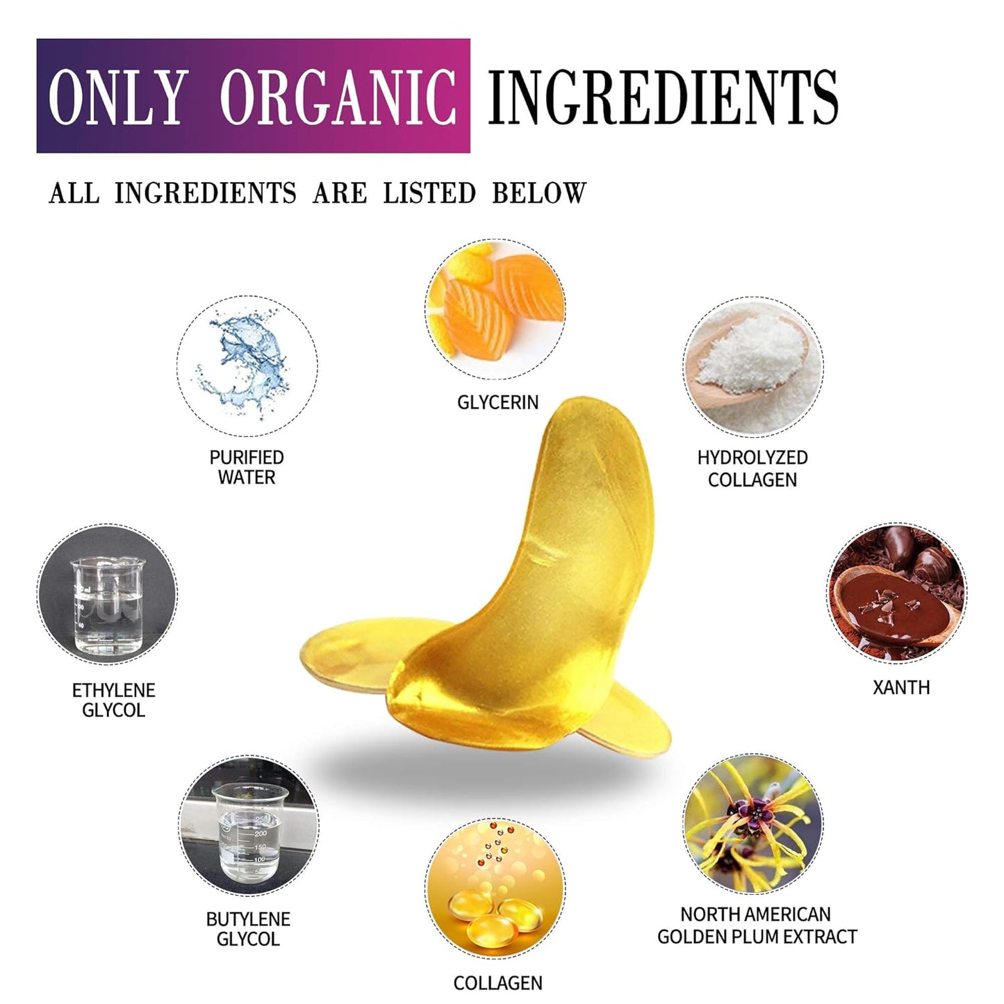 Vandarllin24K Gold Powder Gel Collagen Eye Masks Sheet Patch, Remove Bags,Dark Circles &Puffiness,Reduce Wrinkle,Moisturising,Hydrating for Blackheads (50Pairs)