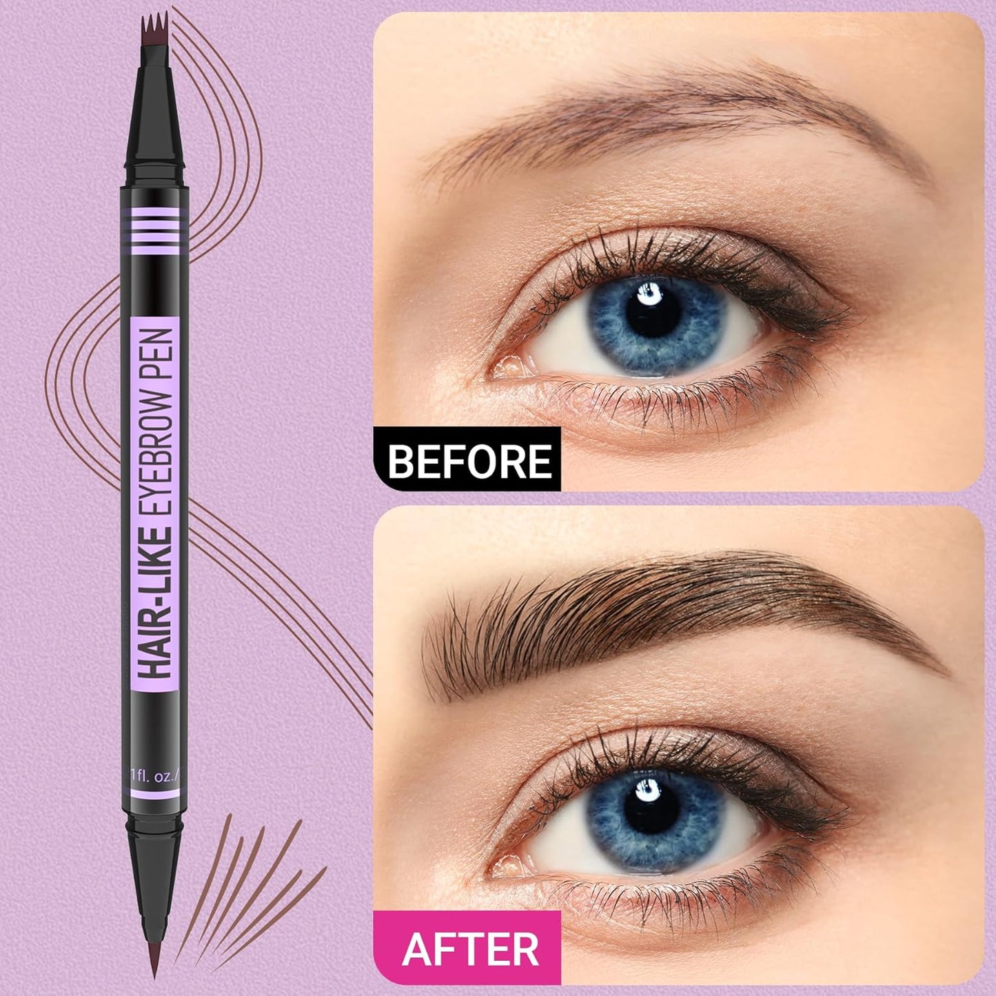 iMethod Eyebrow Pen - Eyebrow Pencil Magic 2-in-1 Eye Brow Pencils for Women with 4-Fork-Tip and Precise Brush-Tip Create Natural Hair-Like Brows, Last All Day, Microblading Eyebrow Pen, Black