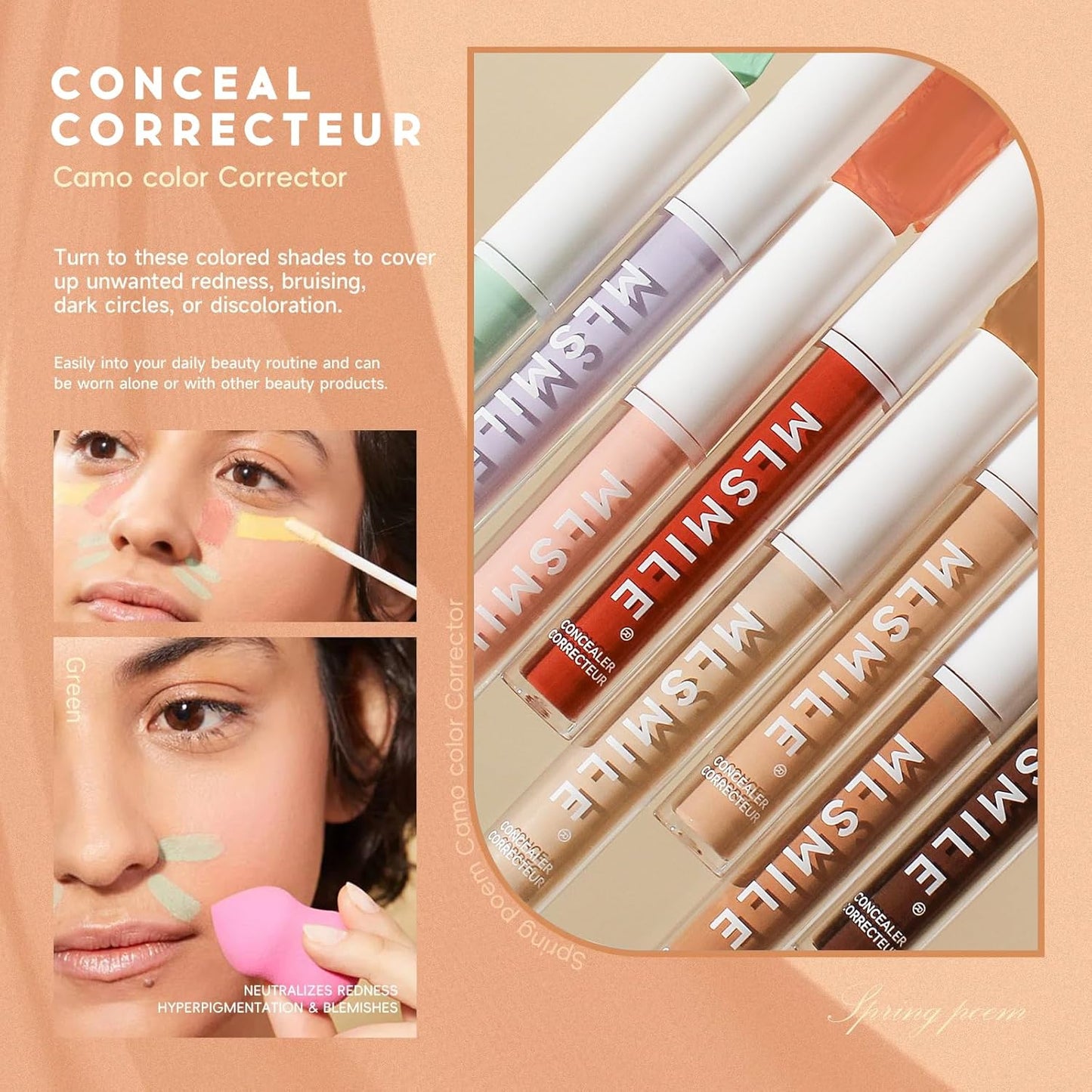 Color Liquid Conceal Contour Foundation, Waterproof 8 Colors Cream Lightweight Liquid Concealer Contour Makeup for Concealing Blemishes, Brighten Dark Circles, Improves Uneven Skin Tone, 08