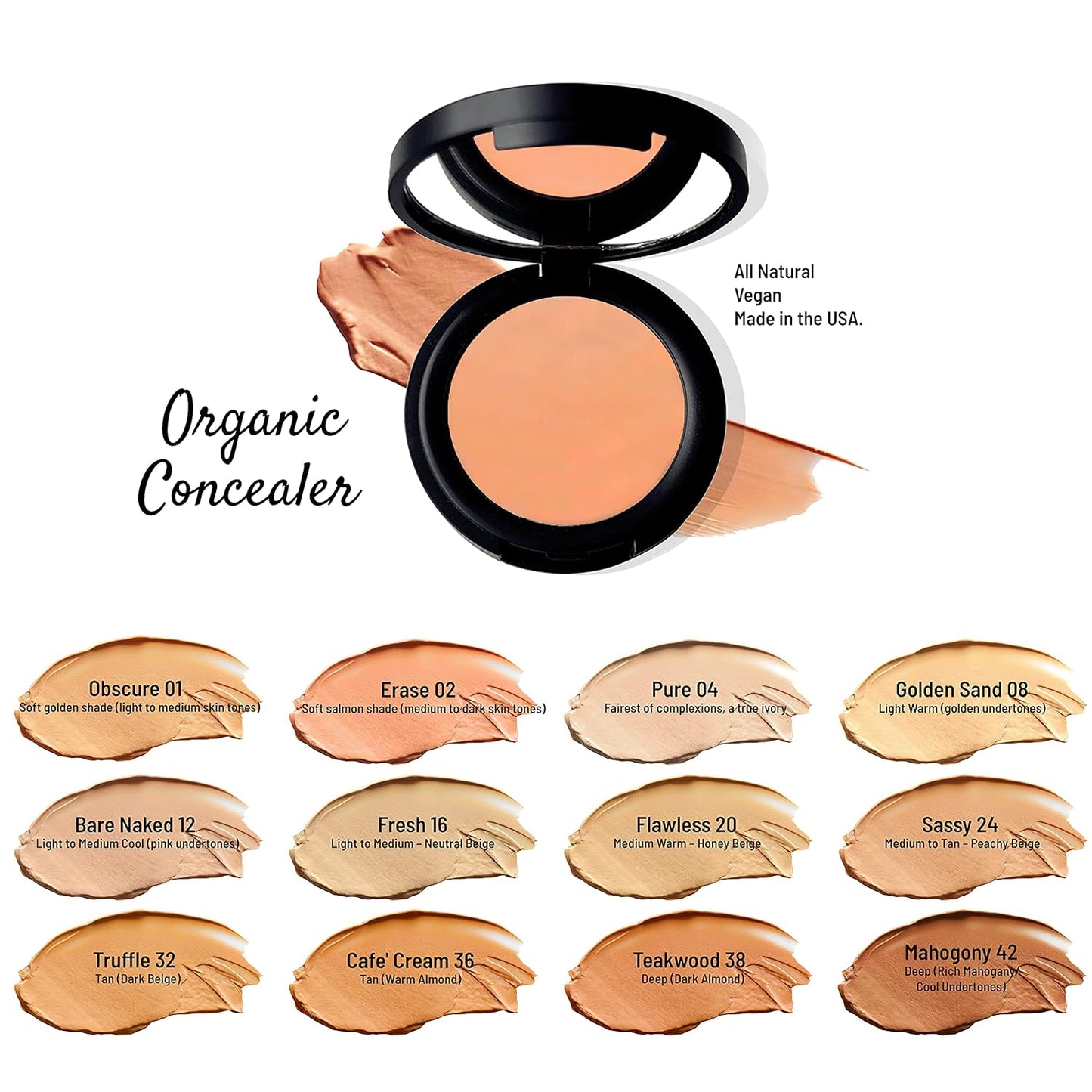 Mom's Secret 100% Natural Concealer, Organic, Vegan, Gluten Free, Cruelty Free, Made in the USA, 0.11 oz. (Golden Sand 08)