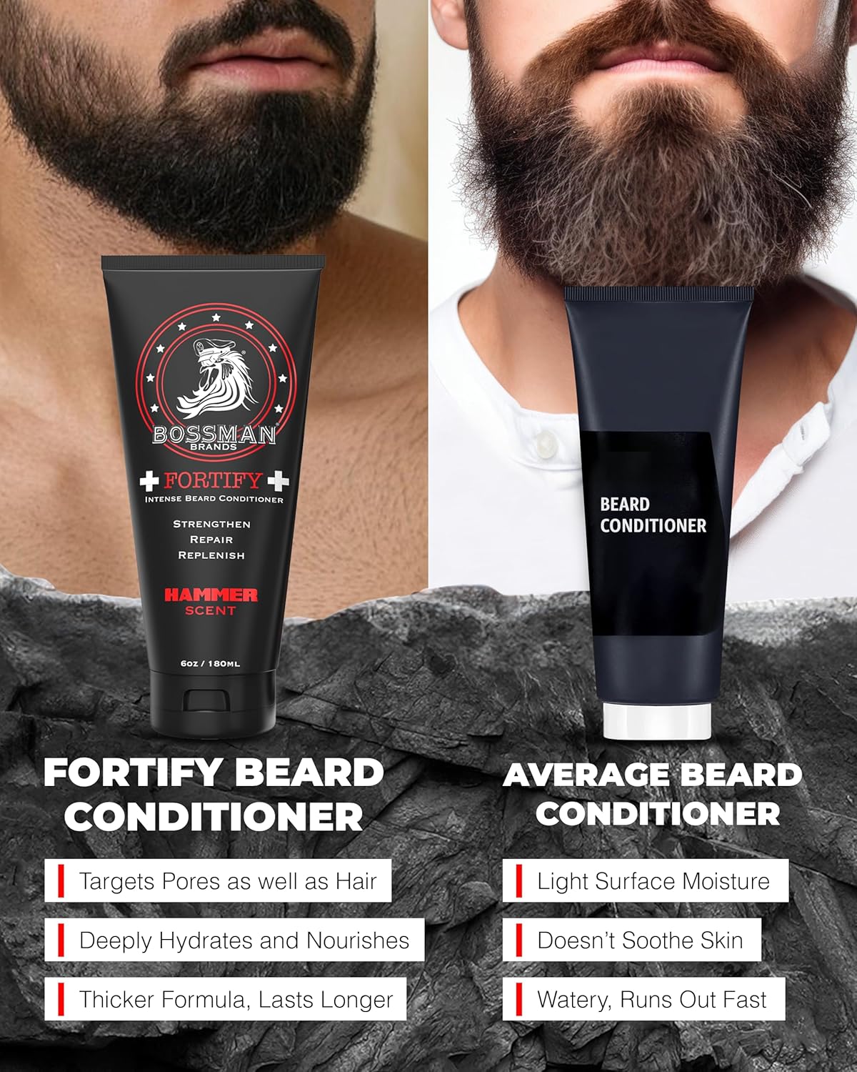 Bossman Fortify Intense Beard Conditioner for Men (Hammer Scent) – Moisturizes, Replenishes & Protects with Natural Ingredients – Thicker Formula, Made in USA