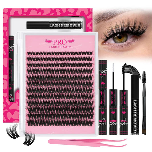 PROLASHBEAUTY Lash Clusters Kit Flora Eyelash Clusters 3D Volume Dramatic Soft Plushy Clusters Lashes Kit with Waterproof Lash Bond and Seal Eyelash Applictor Remover (Sunrise,8-16mix)