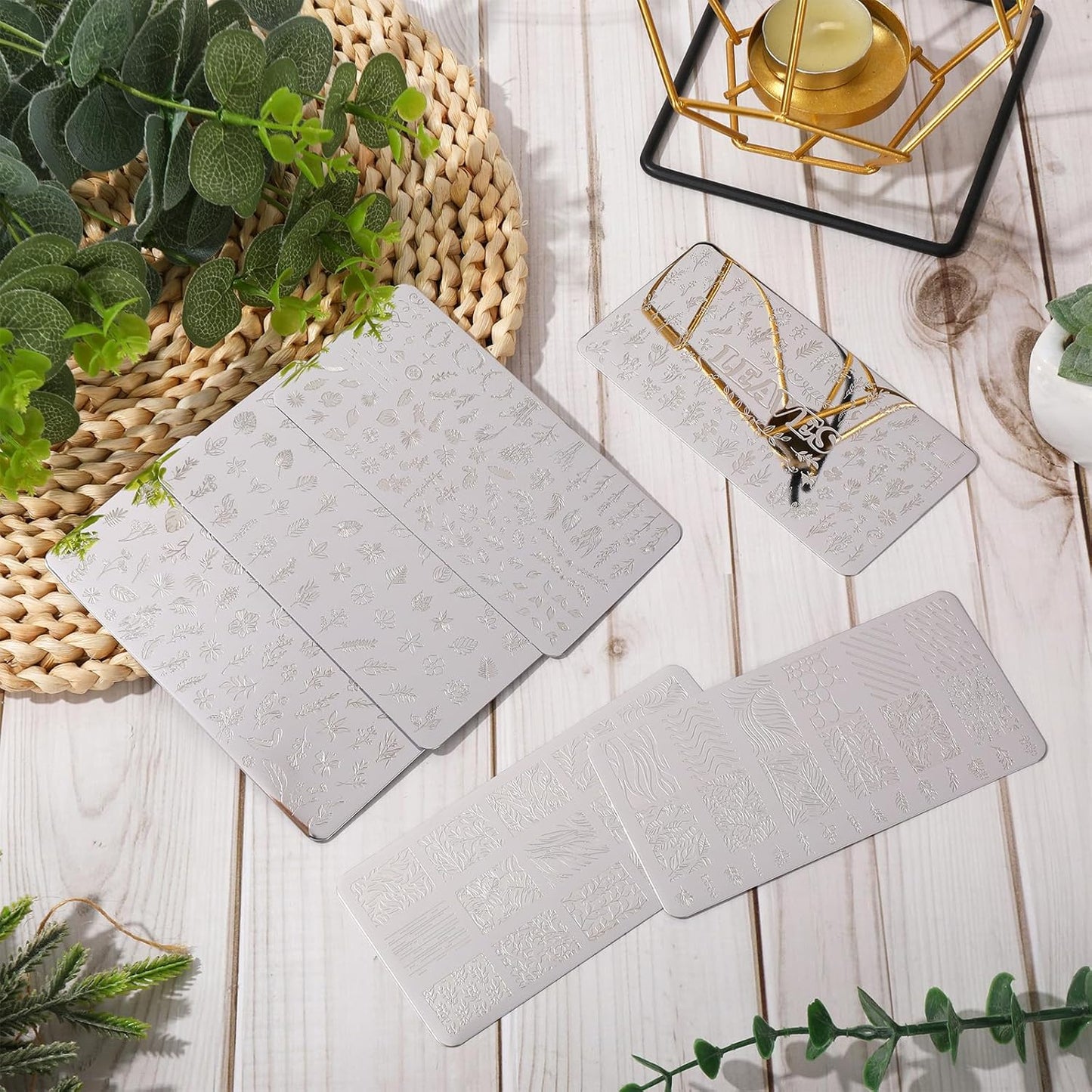 Whaline 6Pcs Spring Floral Leaves Nail Plates Stamping Set Plant Leaves Stamp Templates Nail Art Plates for DIY Print Manicure Salon Design