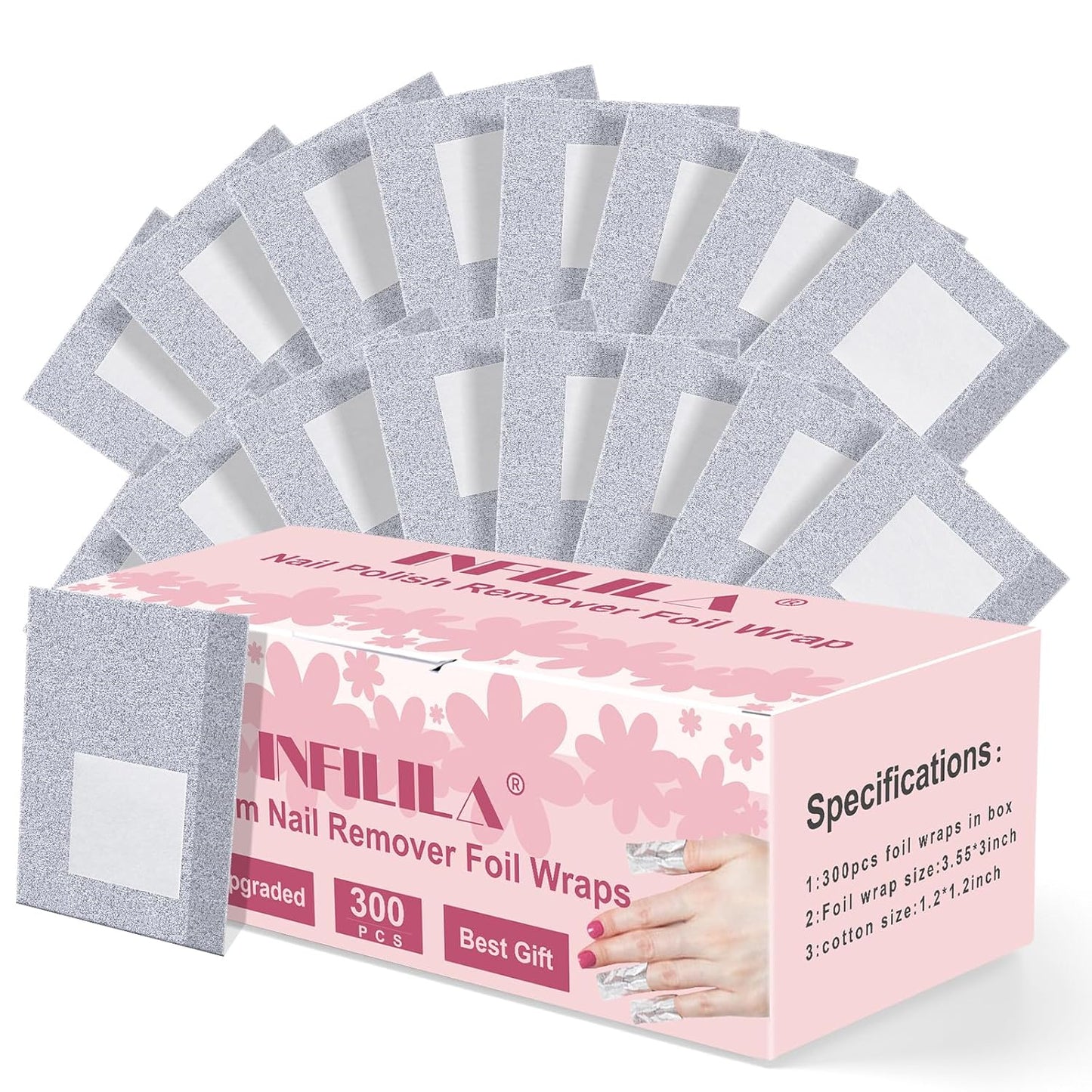 NXJ INFILILA Nail Foil - 300PCS Foil Nail Wraps Gel Nail Polish Remover Foil Wraps for Nails, Soak Off Gel Remover with Larger Cotton Pad for Removing Nail Polish at Home