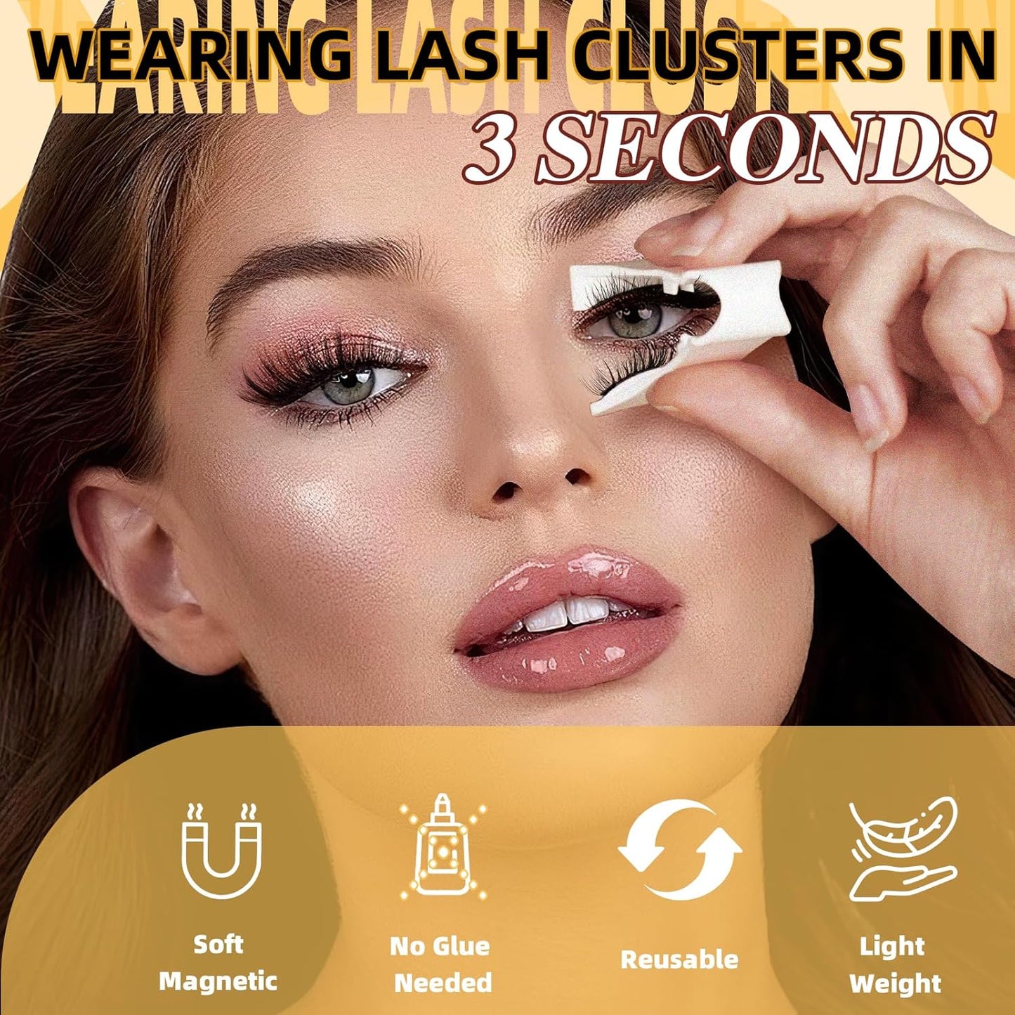 QUEWEL 2 Pairs Magnetic Eyelashes, Reusable No Glue Needed Magnetic Eyelashes Kit with Applicator Lash Clusters Kit without Eyeliner Easy to Wear and Remove (G-YC-C+F01)