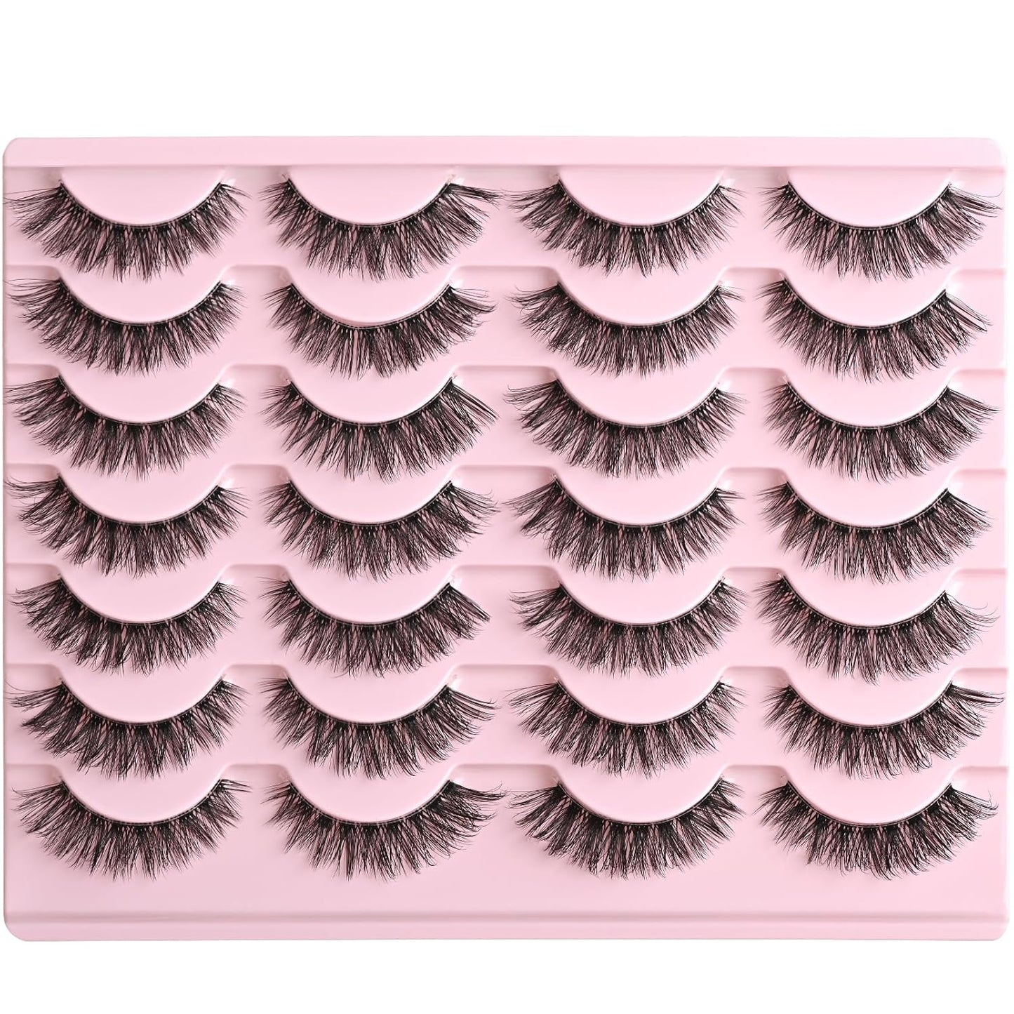 FARRED Cat Eye Lashes False Eyelashes Short Wispy Lash Strips Volume Eyelash 14 Pairs Cateye Medium Length False Clear Band Lashes Natural Looking Hybrid Clusters Full Strip Lashes (F25 | 8-14mm)