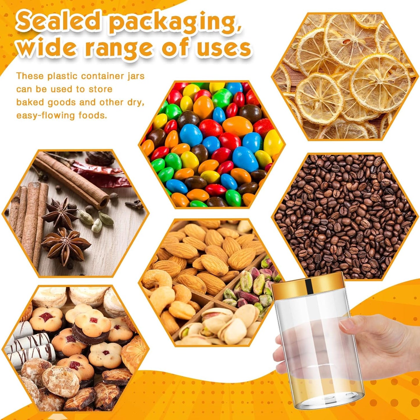 SATINIOR 24 Pieces Empty Clear Plastic Jars with Lids Round Storage Containers Wide Mouth for Beauty Product Cosmetic Cream Lotion Liquid Butter Craft and Food(Gold Lid,12 oz)