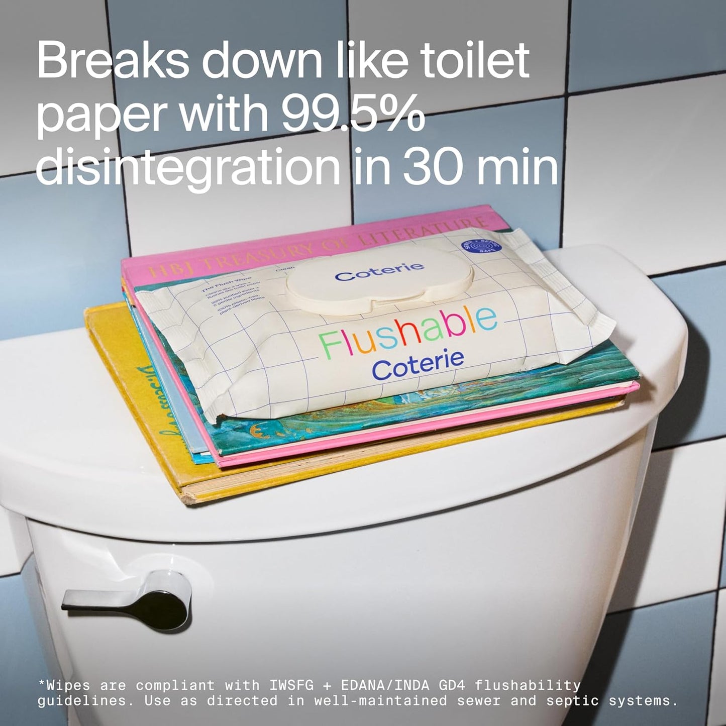 Coterie Flushable Wipes for Sensitive Skin, Hypoallergenic, 99% Water, Plant-Based Fibers, Sewer + Septic Safe to Flush, Fragrance Free, Designed for Potty Training | 8 Packs (448 Wipes)