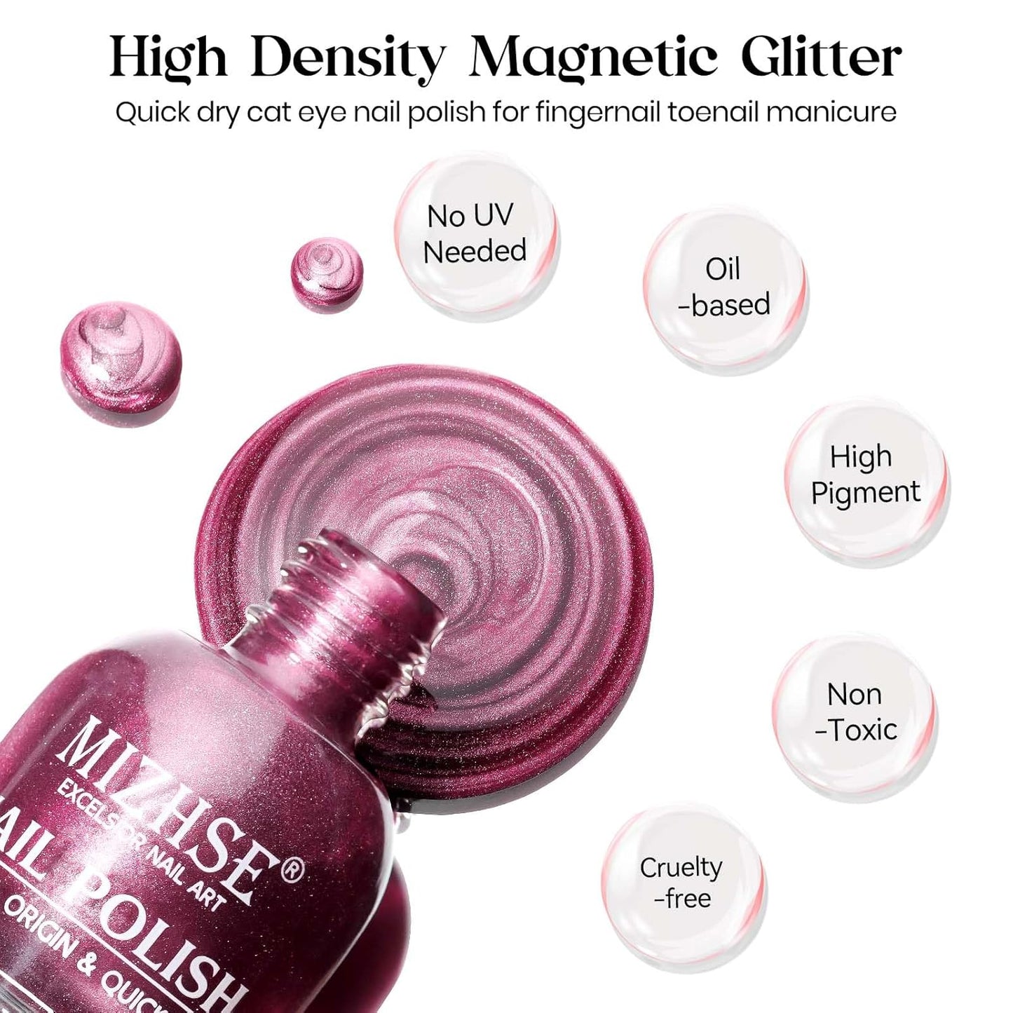 MIZHSE Quick Dry Cat Eye Nail Polish, Cherry Red Magnetic Nail Polish with Magnet, Air Drying Fast 15ml Cateye Nail Lacquer for Women Girls Non-Gel Nail Art Manicure DIY Home