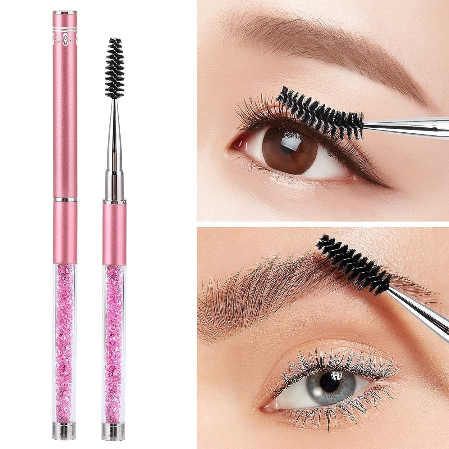 3 Pieces Spoolies for Eyelash Extensions with Cap Mascara Lash Wands Pink Brow Brushes Spooly for Eyelashes