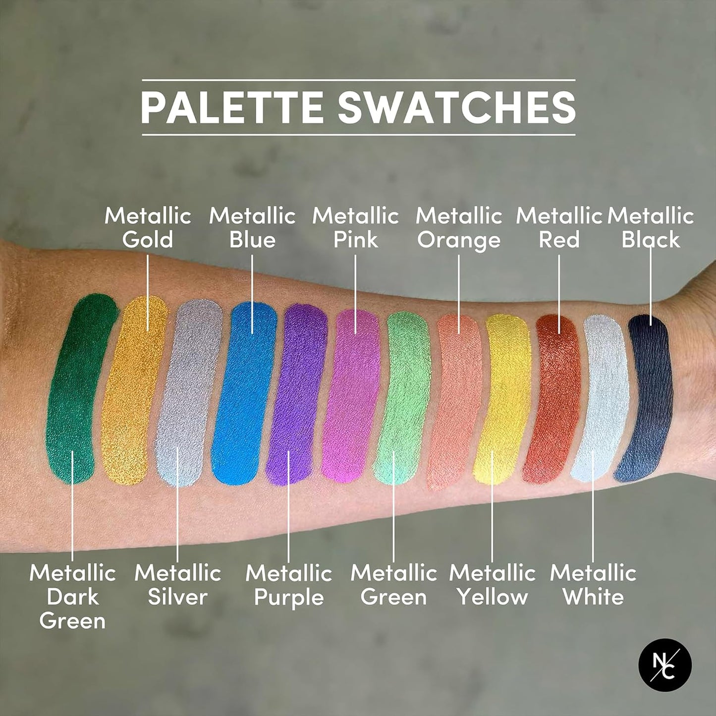 Metallic 12-Color Palette - Luxurious Water-Activated Makeup for Face & Body - Shimmering Shades for SFX, Cosplay, Theater, Film & TV Makeup Artists