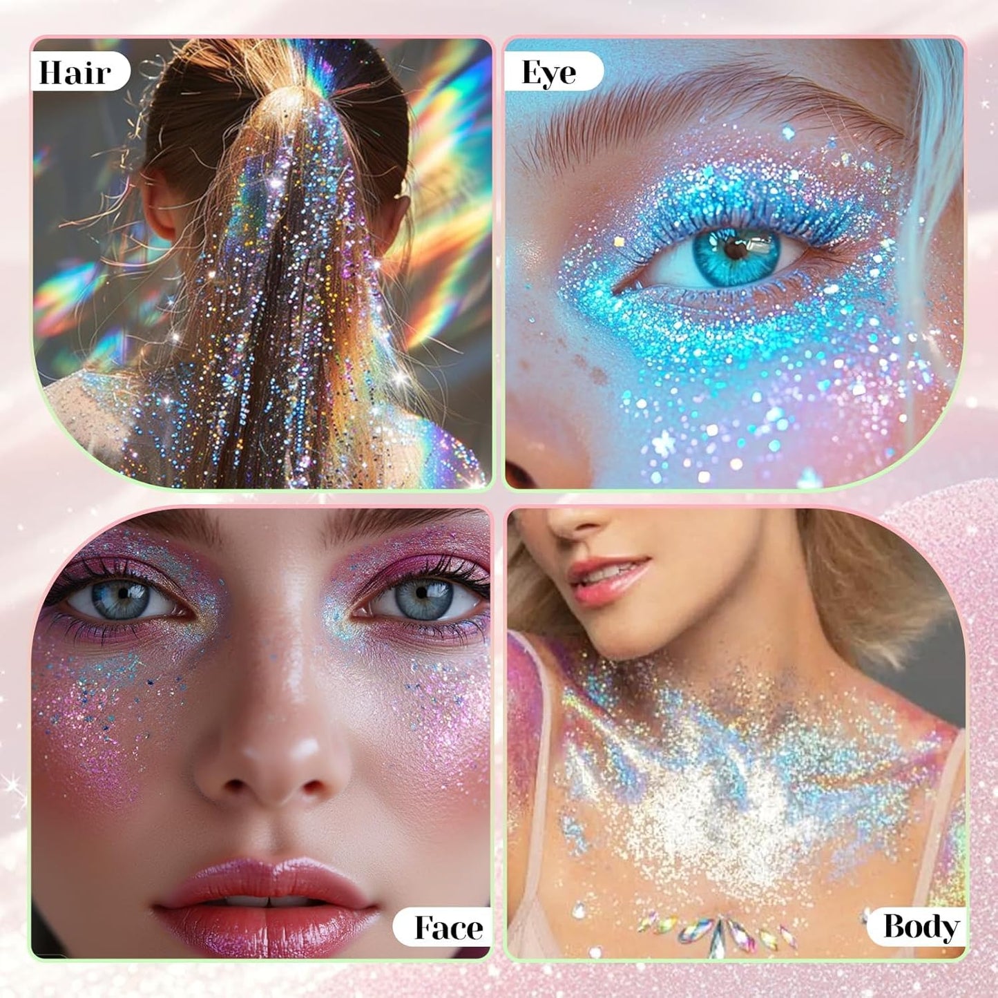 DAGEDA Roll-on Body Glitter,Holographic Eye Face Hair Glitter Gel for Festival Outfit Mermaid Accessories,Chameleon Color Body Shimmer Makeup Rave Outfits Accessories for Women 50ml (Galaxy Blue)