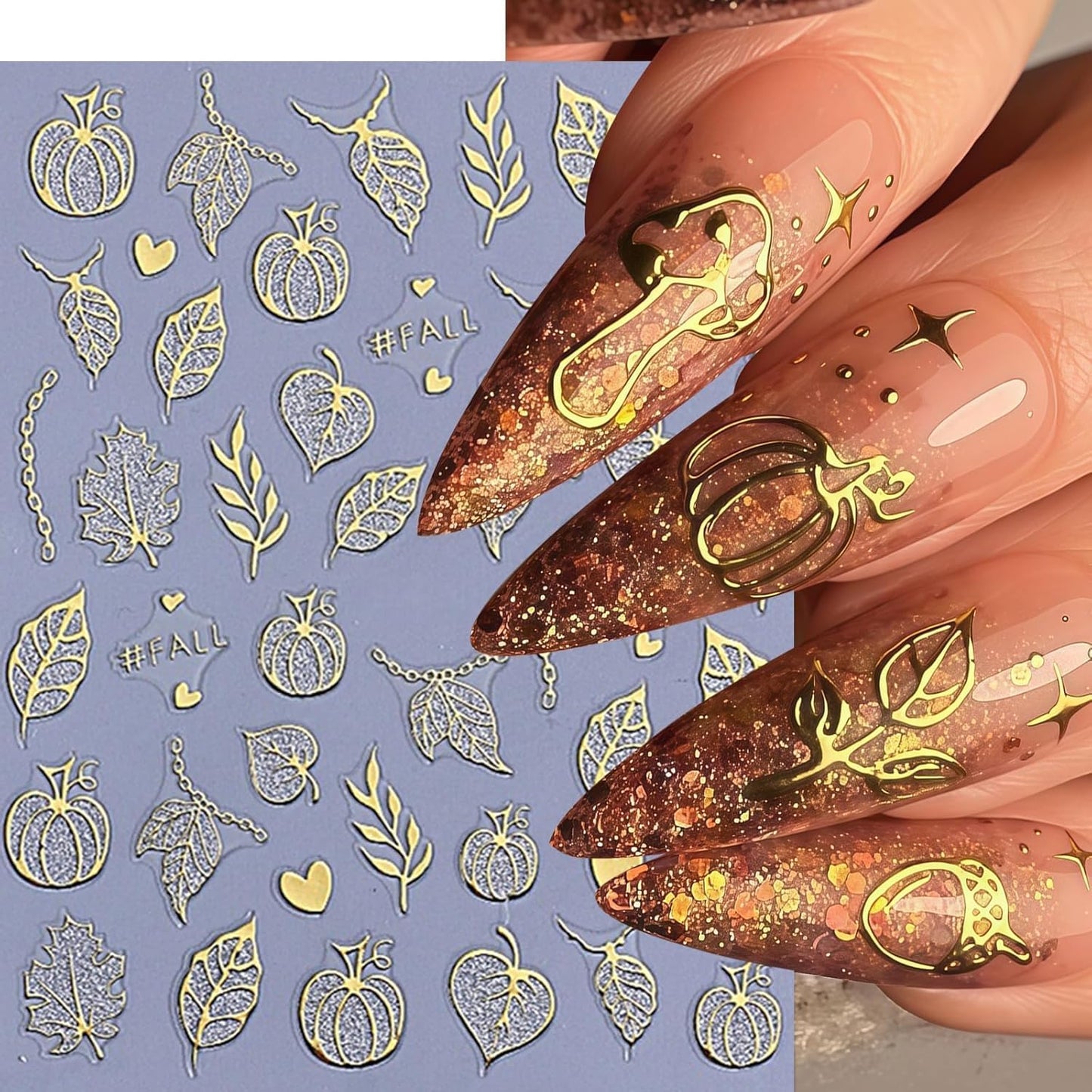 Halloween Nail Stickers Nail Decals Pumpkins Nail Decals 3D Self-Adhesive Autumn Maple Leaf Cute Ghost Pattern Design Sticker Decoration for Women DIY Holiday Party Nails Supplies 8 Sheets