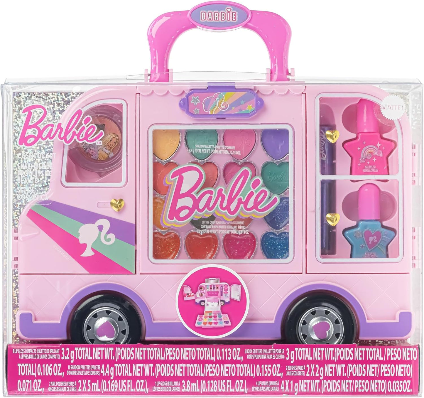 Barbie Car Makeup Kit for Girls, Real Washable Toy Makeup Set, Barbie Gift, Play Makeup and Pretend Play Toys Ages 6 7 8 9 10 11 12