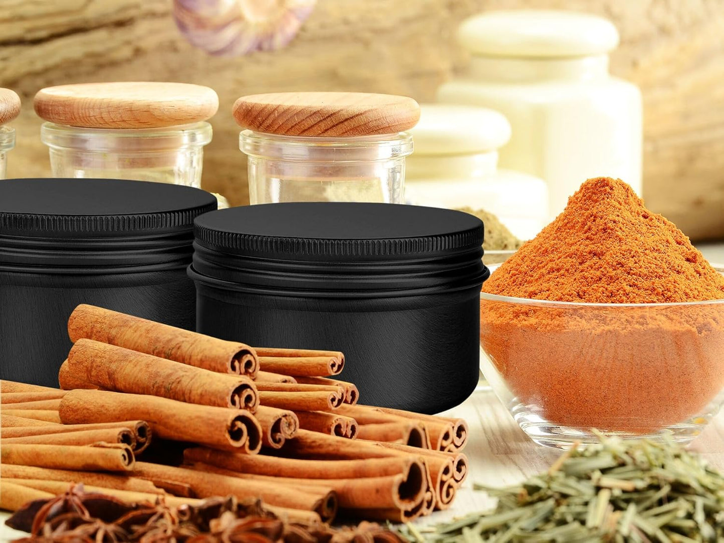 6 Pack 4 oz Aluminum Tins Airtight Storage Tins Containers Bulk Tins with Screw Lids for Kitchen, Storing Spices, Candies, Lip Balm, Salve,Black